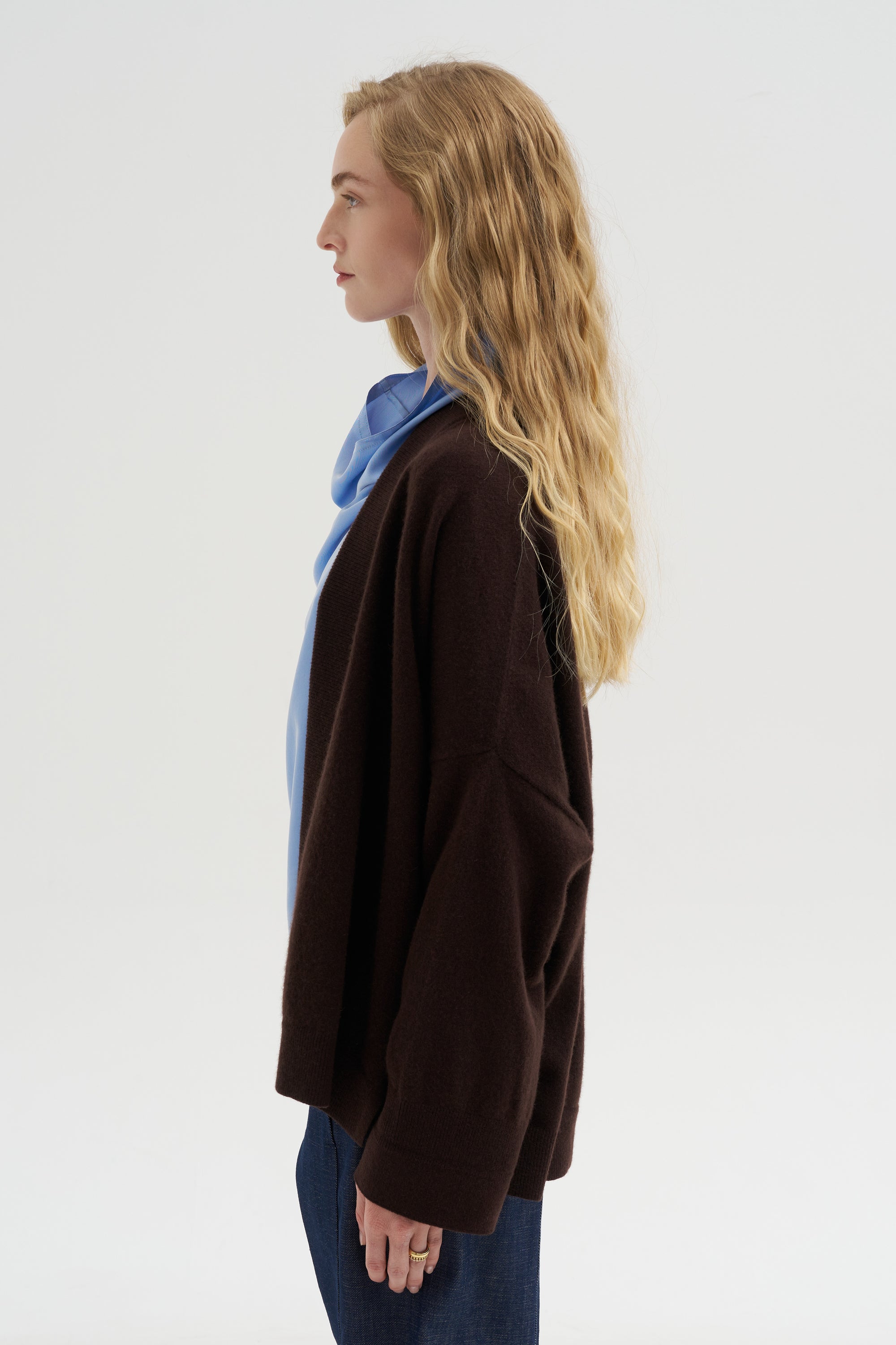 Ribbed Neck Cardigan, Truffle