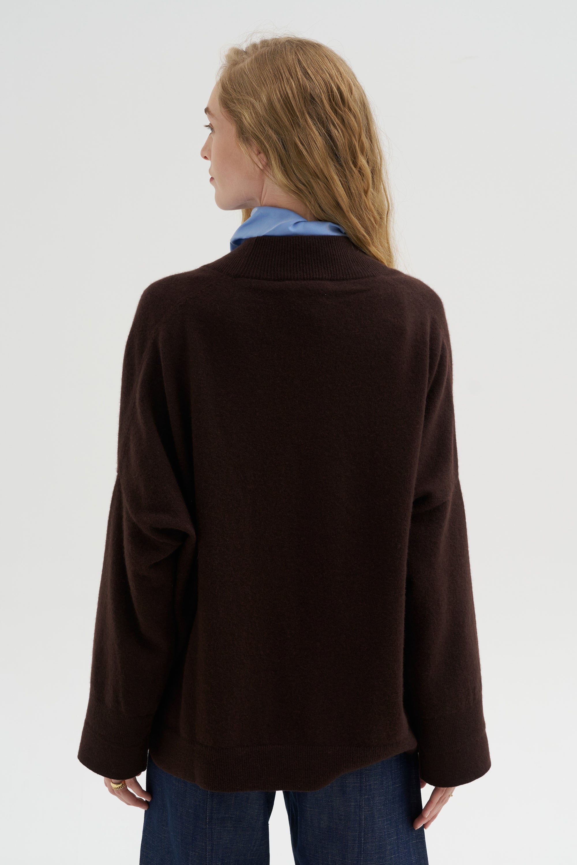 Ribbed Neck Cardigan, Truffle