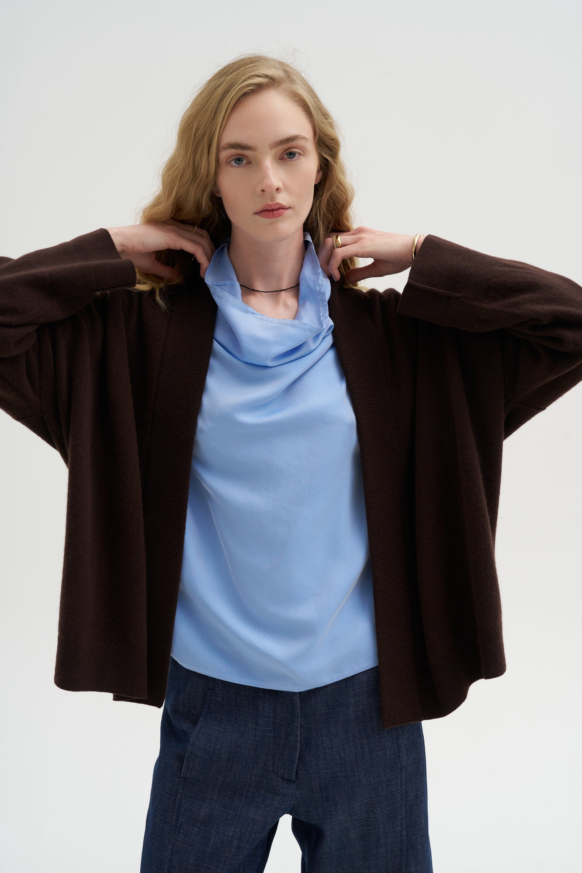 Ribbed Neck Cardigan, Truffle