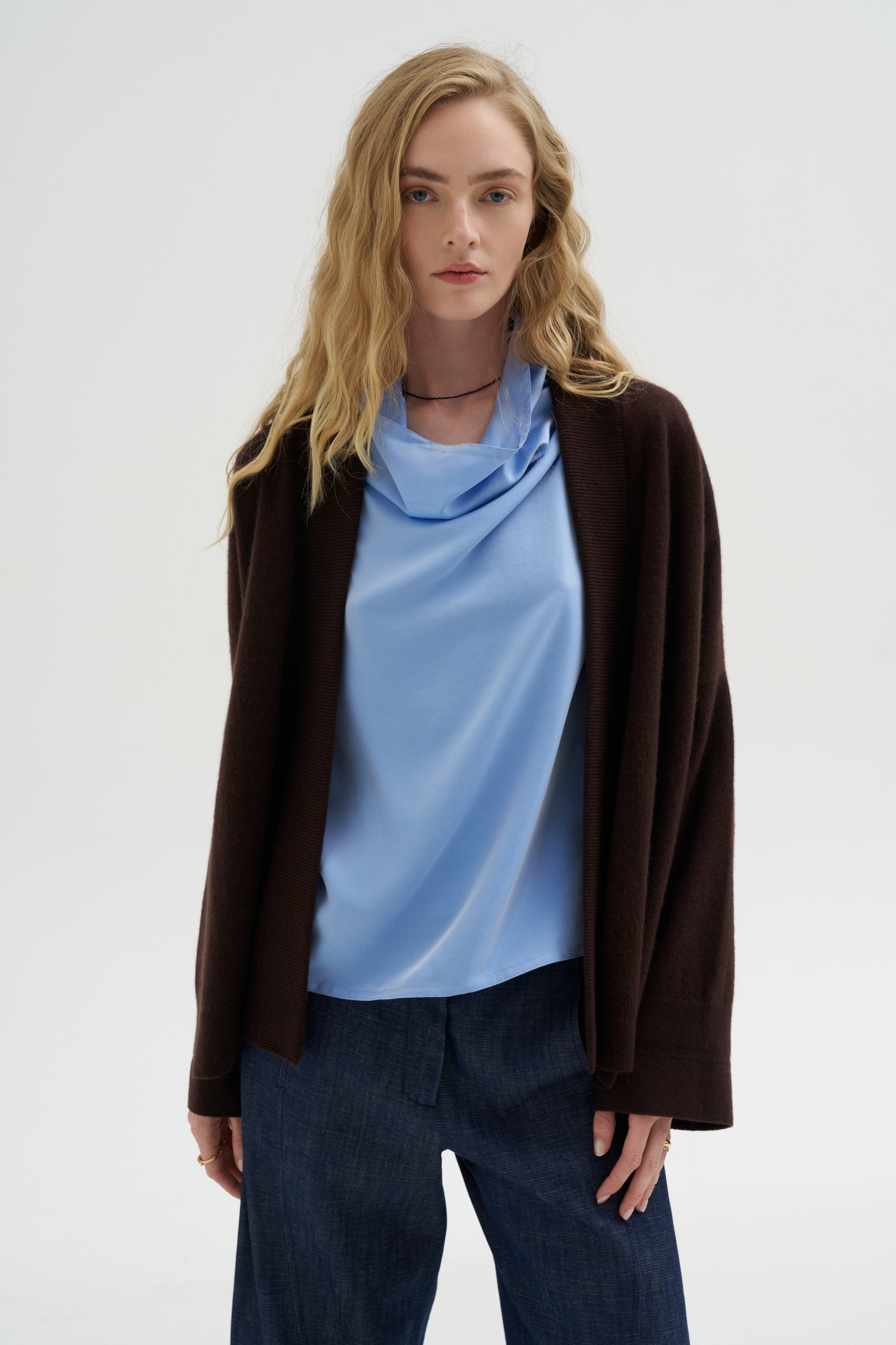 Ribbed Neck Cardigan, Truffle