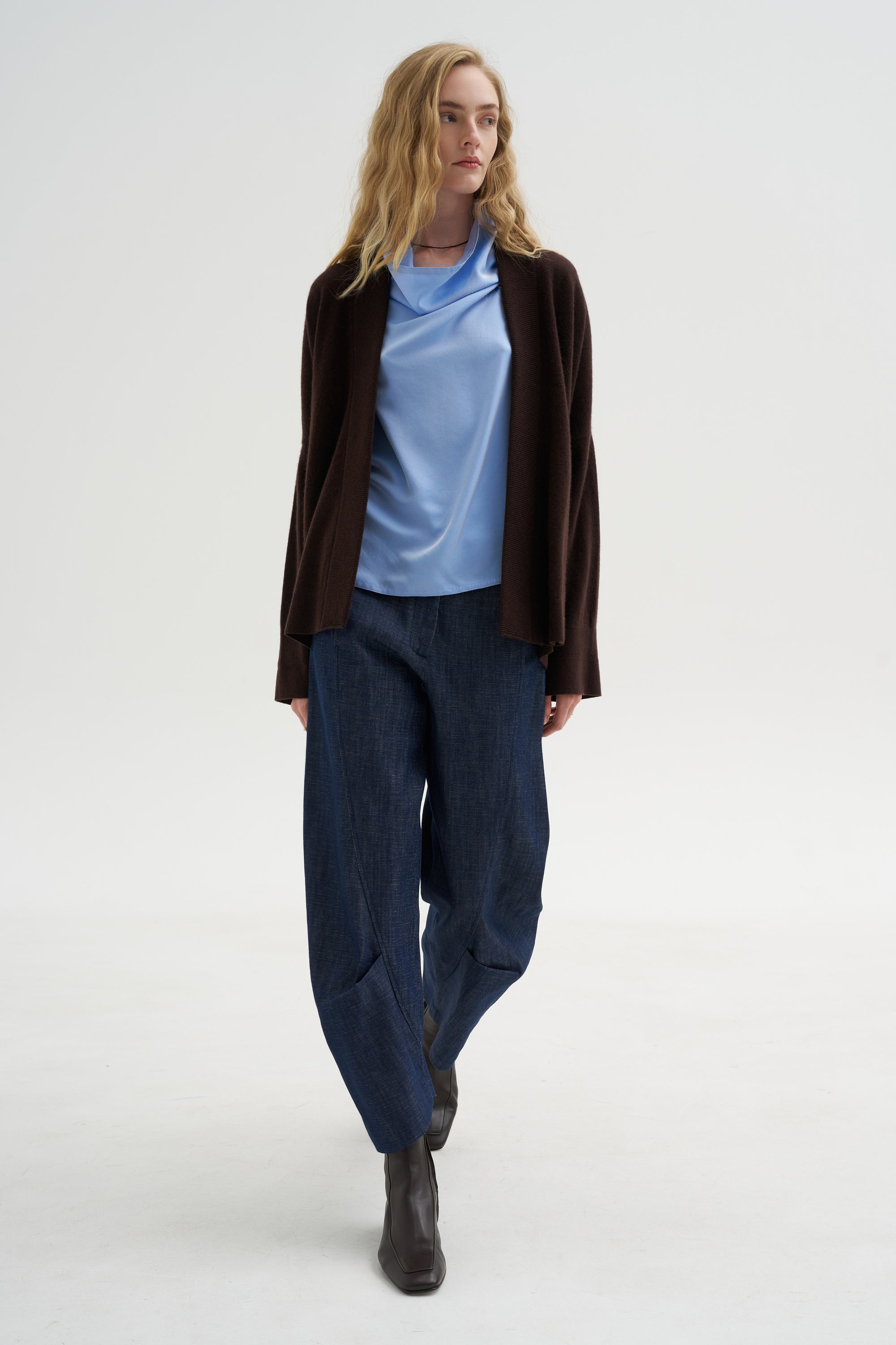 Ribbed Neck Cardigan, Truffle