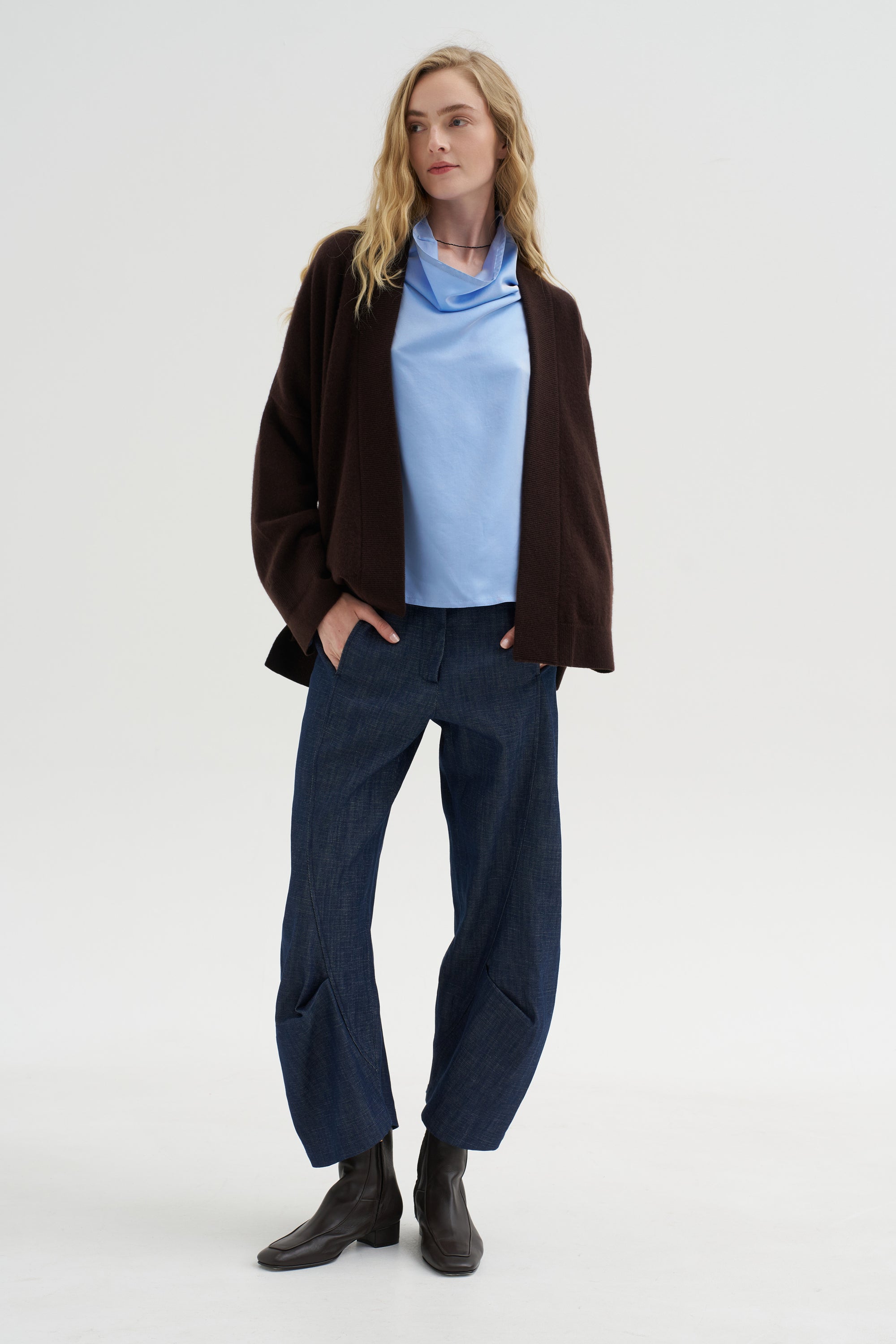Ribbed Neck Cardigan, Truffle