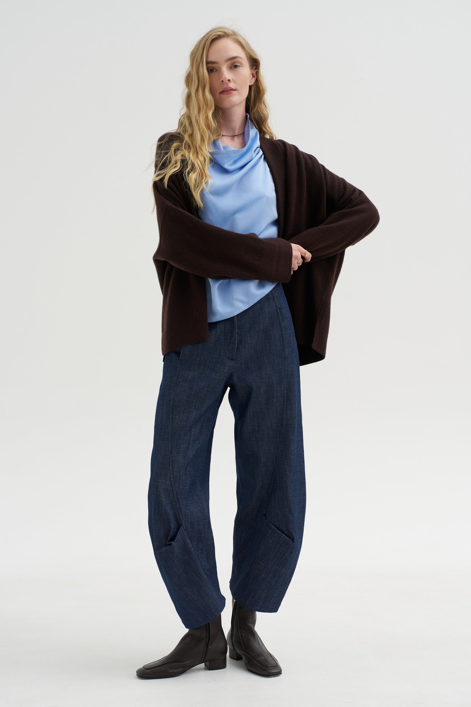Ribbed Neck Cardigan, Truffle