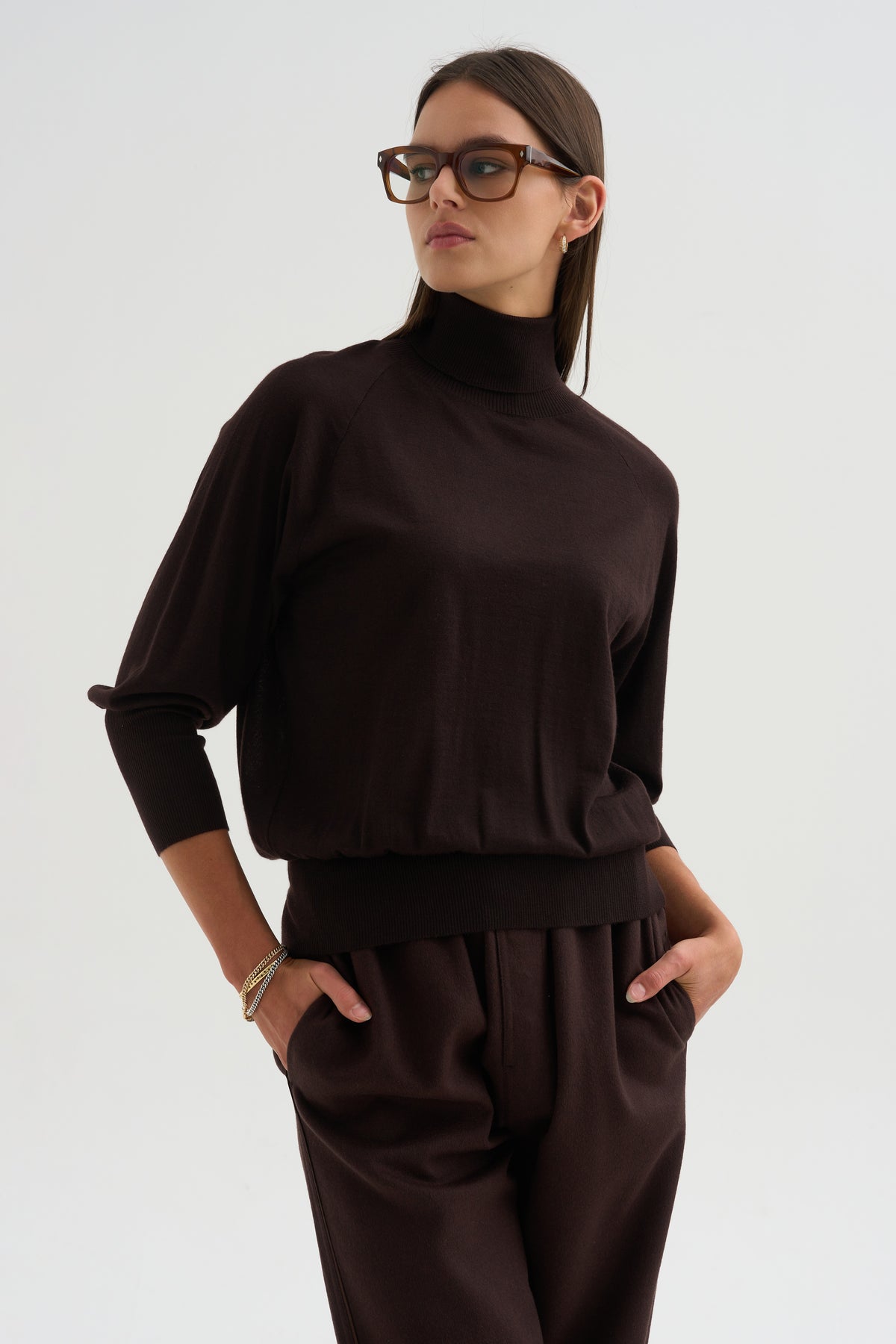 Turtleneck Raglan Sweater, Chocolate