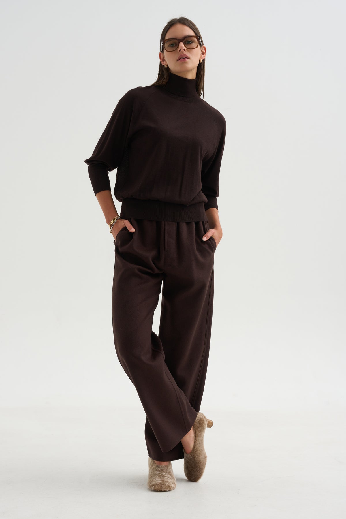 Turtleneck Raglan Sweater, Chocolate