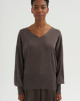V-Neck Blause Sweater, Dark Taupe