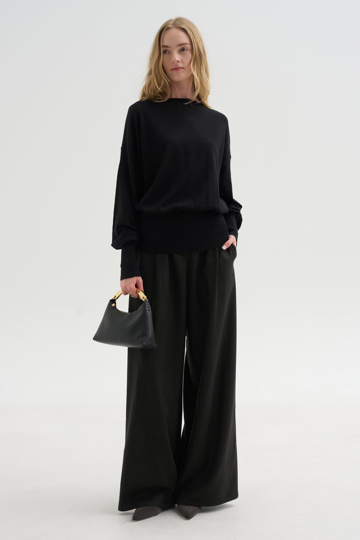Long Sleeve Blouse Sweater, Black