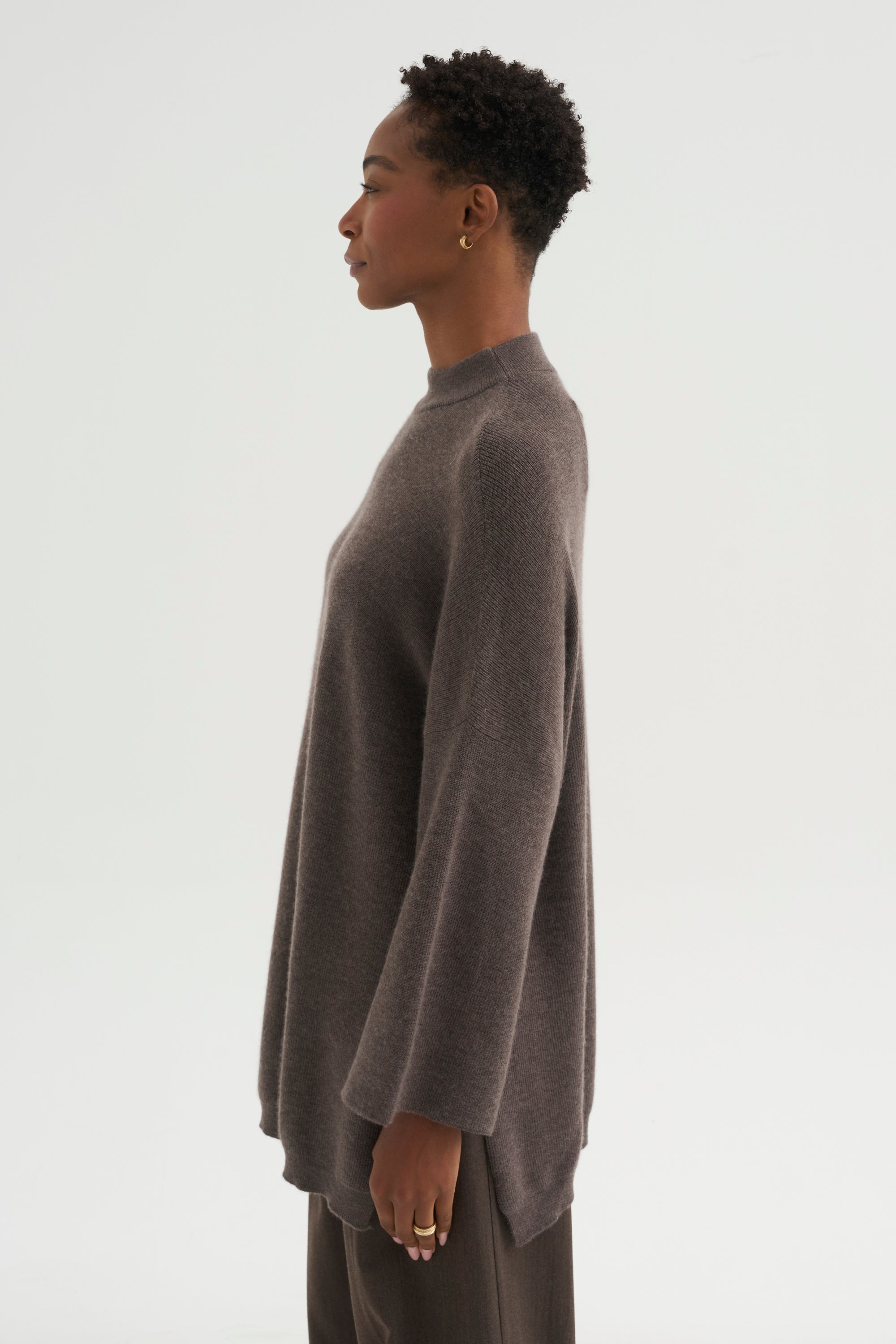 Boxy Crewneck Sweater, Dark Taupe