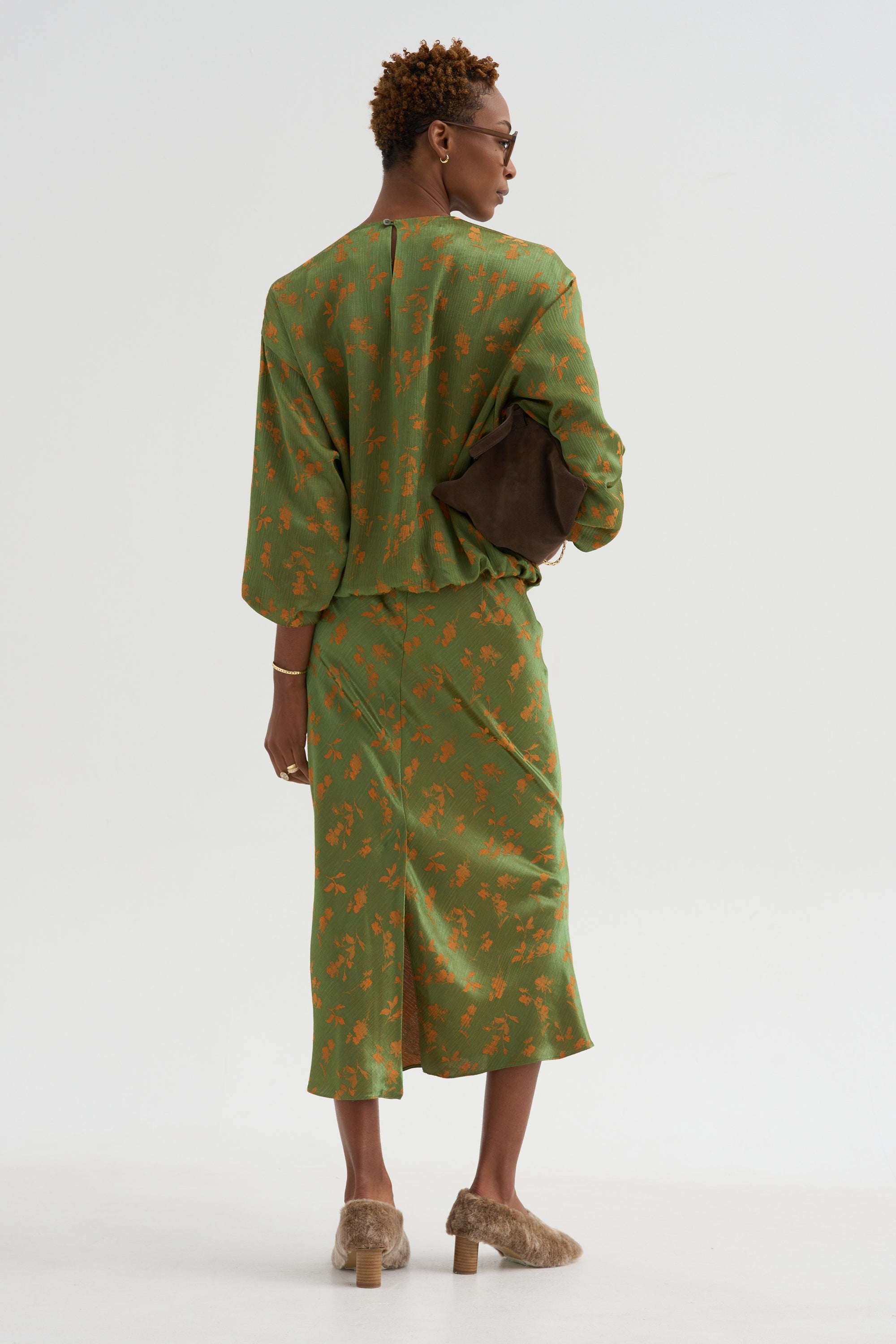 Floral Jacquard Skirt, Light Green