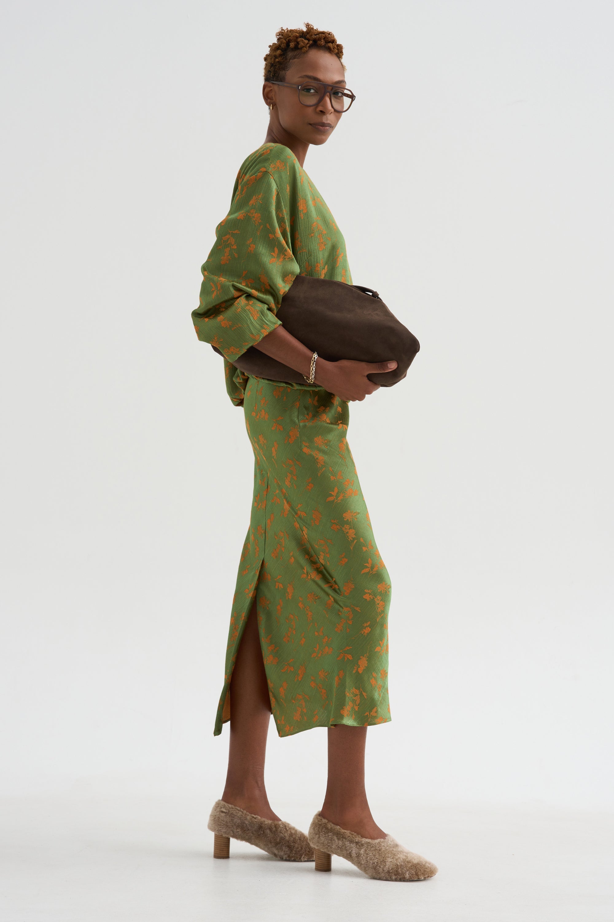Floral Jacquard Skirt, Light Green