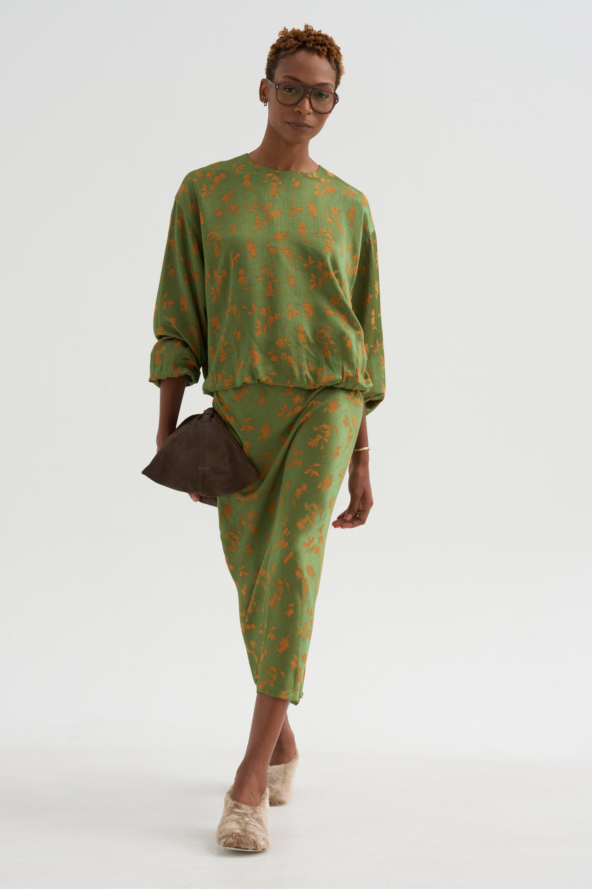 Floral Jacquard Skirt, Light Green
