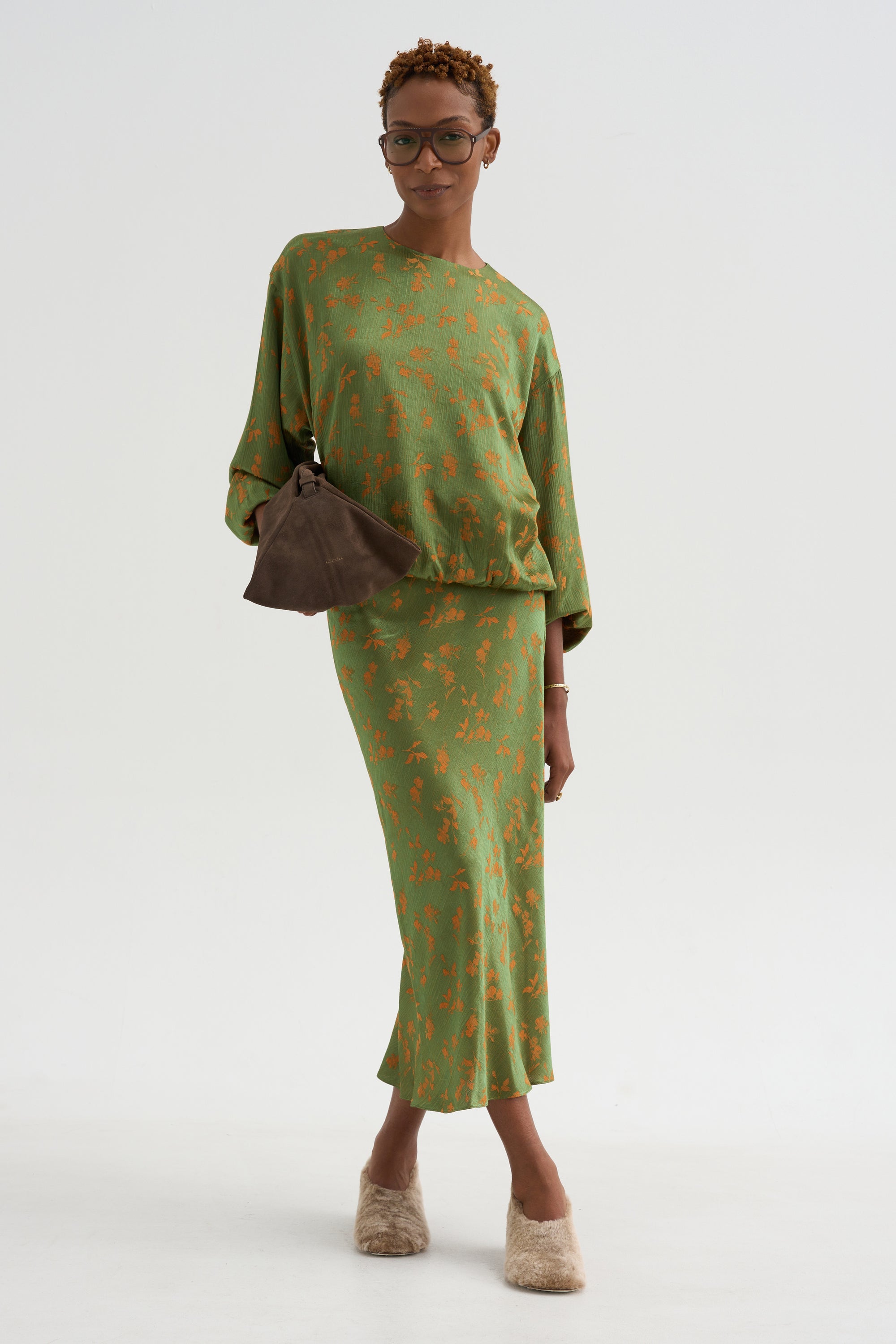 Floral Jacquard Skirt, Light Green
