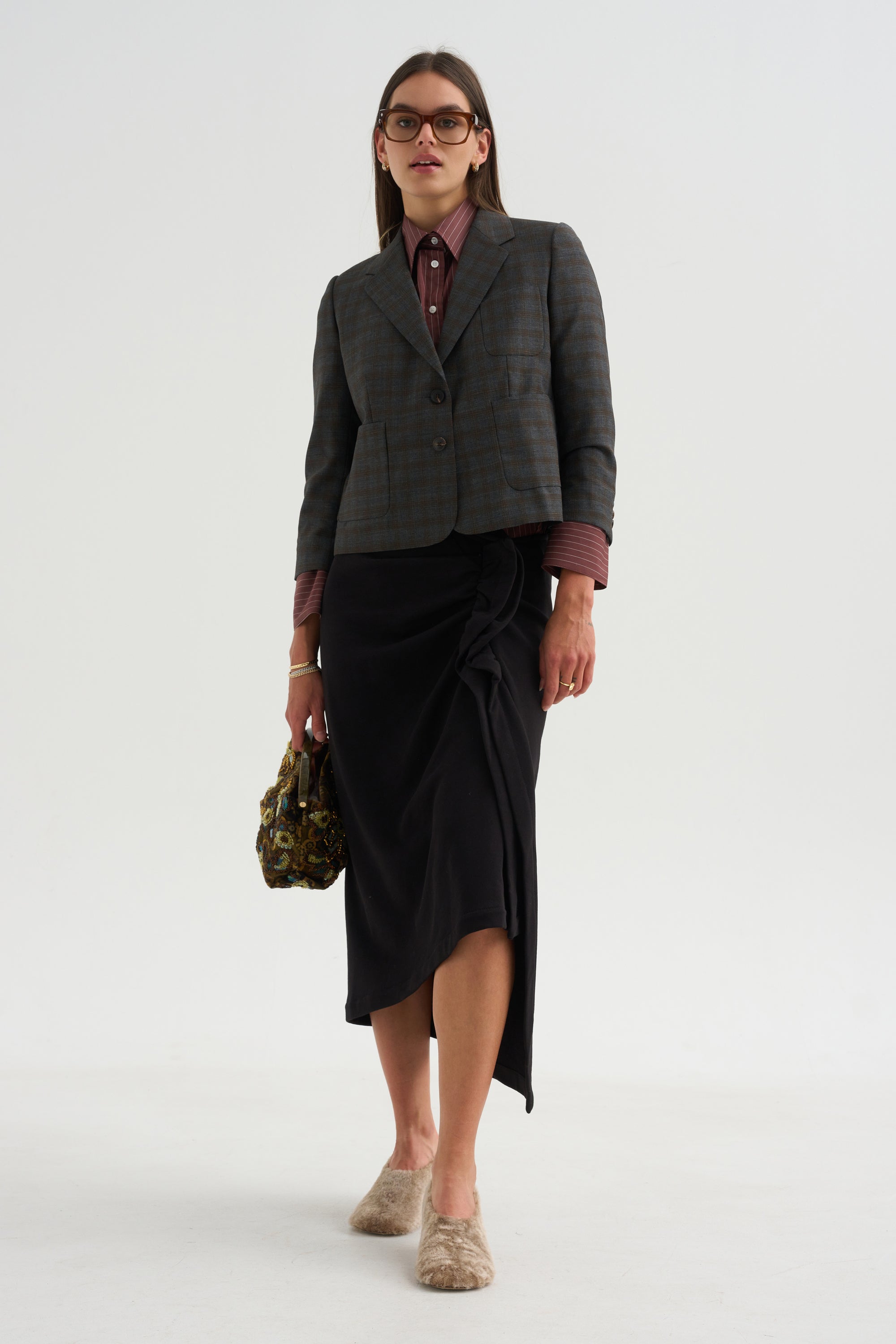 Cropped Blazer, Brown