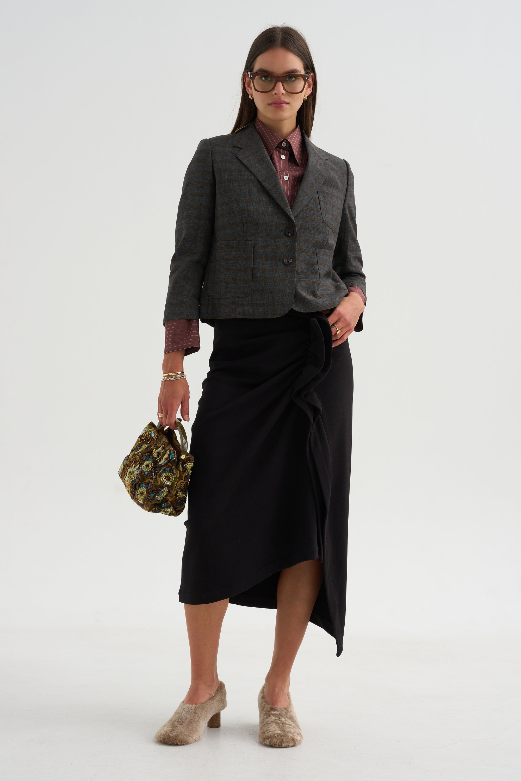 Cropped Blazer, Brown
