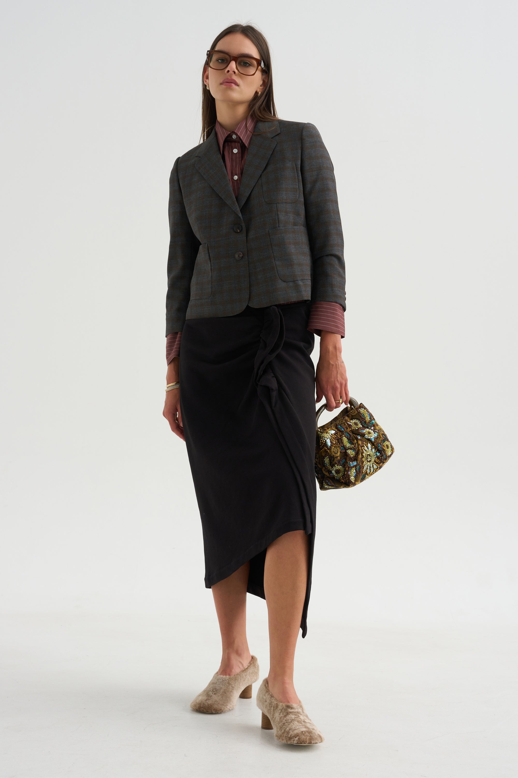 Cropped Blazer, Brown