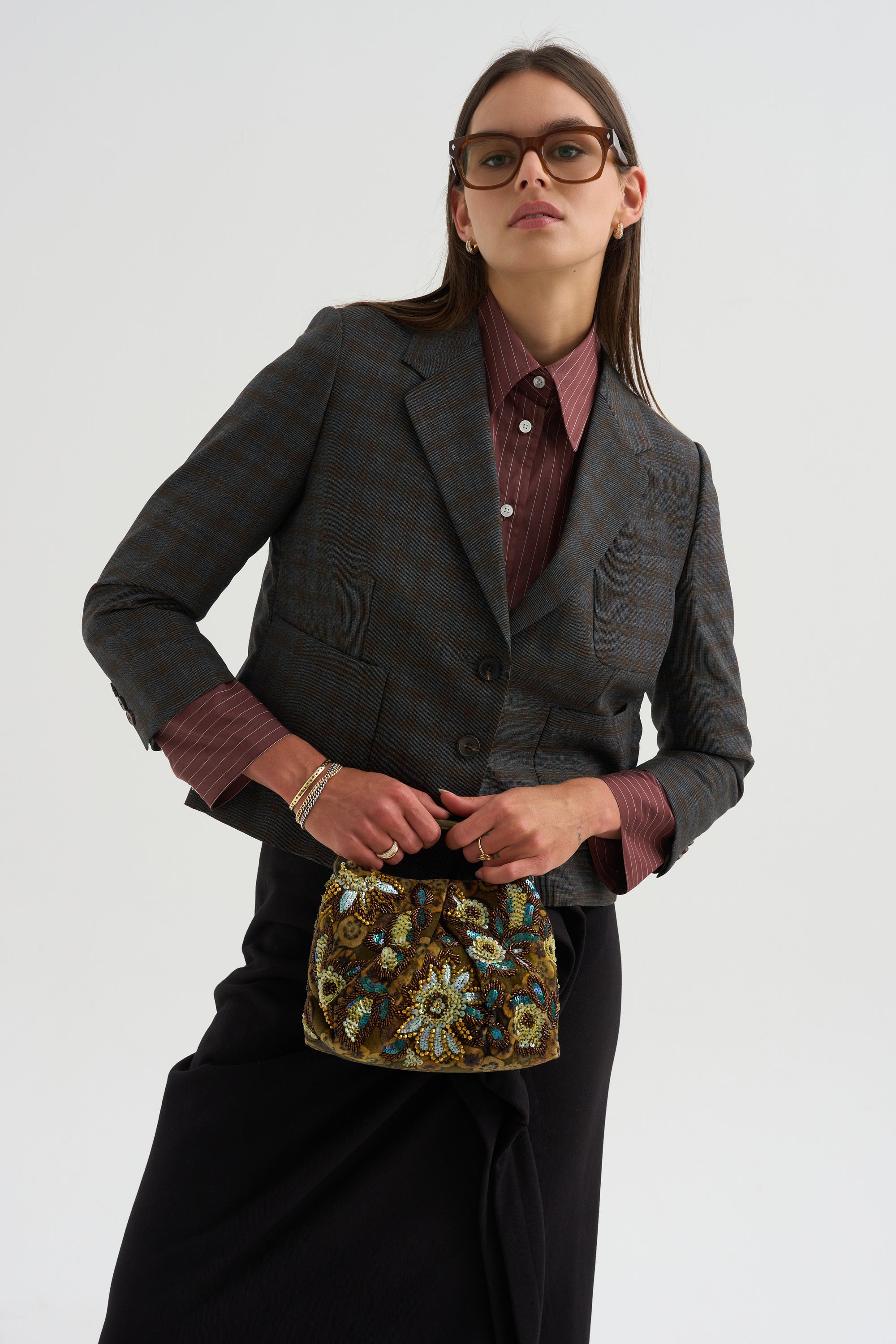 Cropped Blazer, Brown