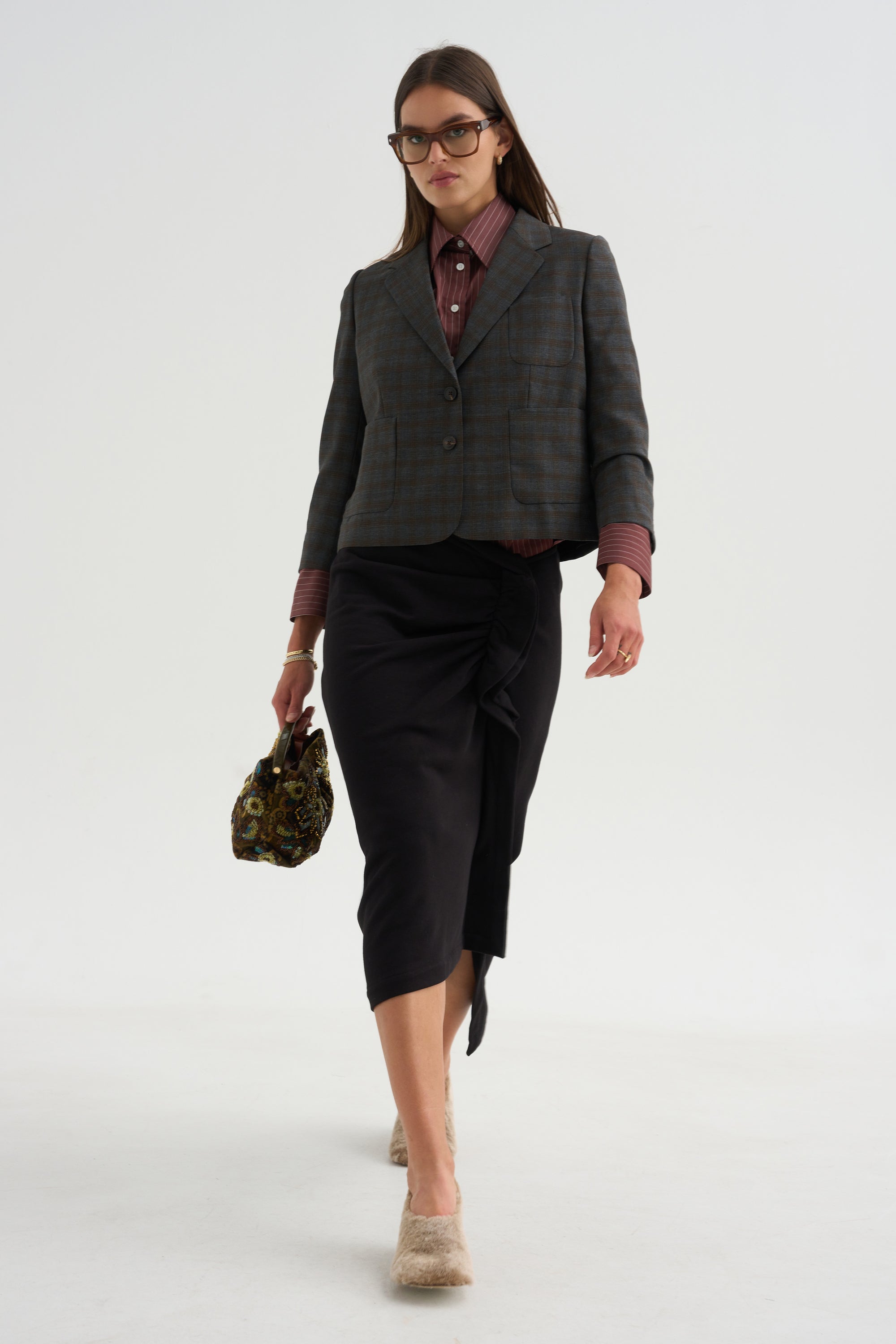 Cropped Blazer, Brown