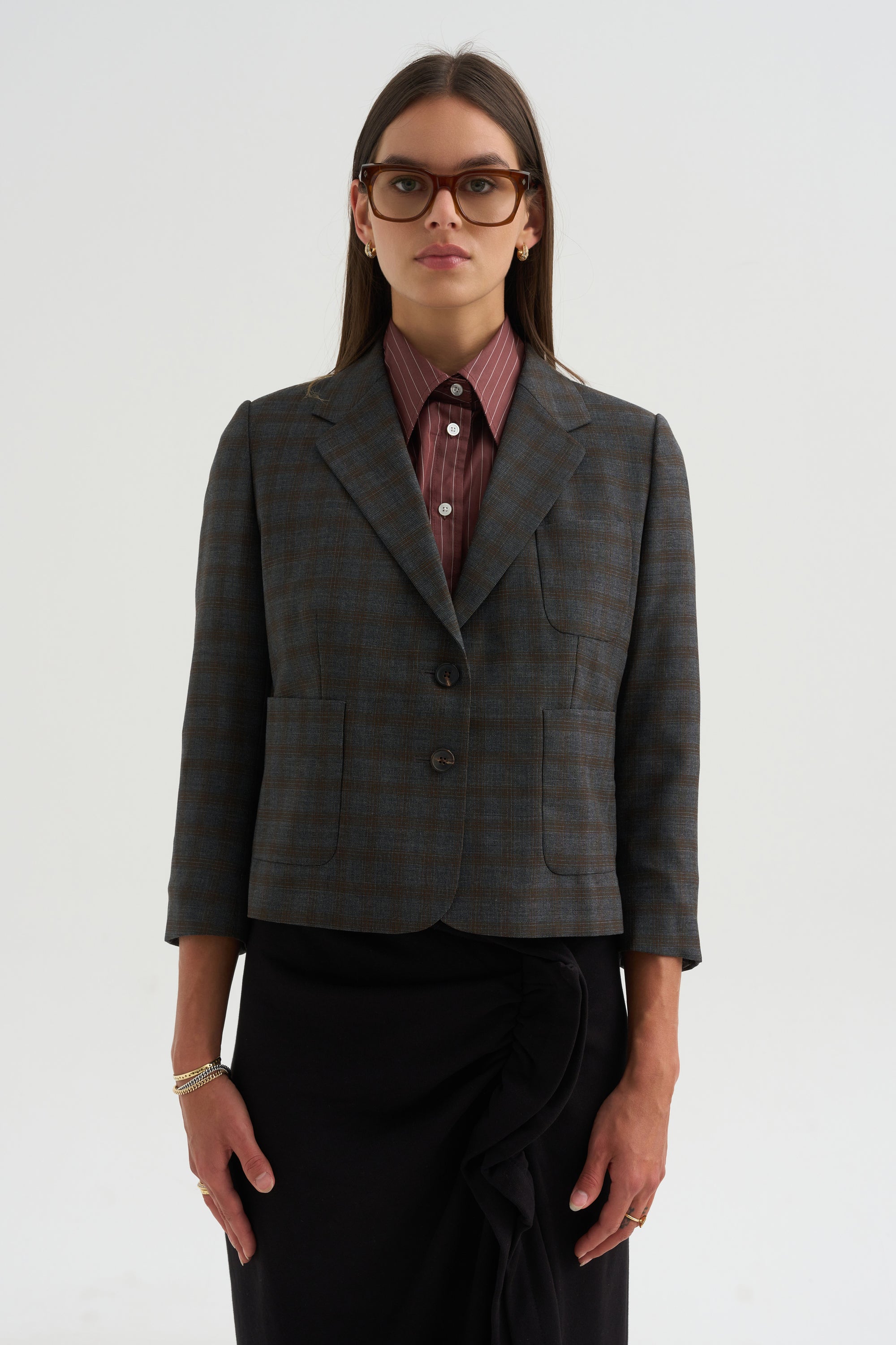 Cropped Blazer, Brown