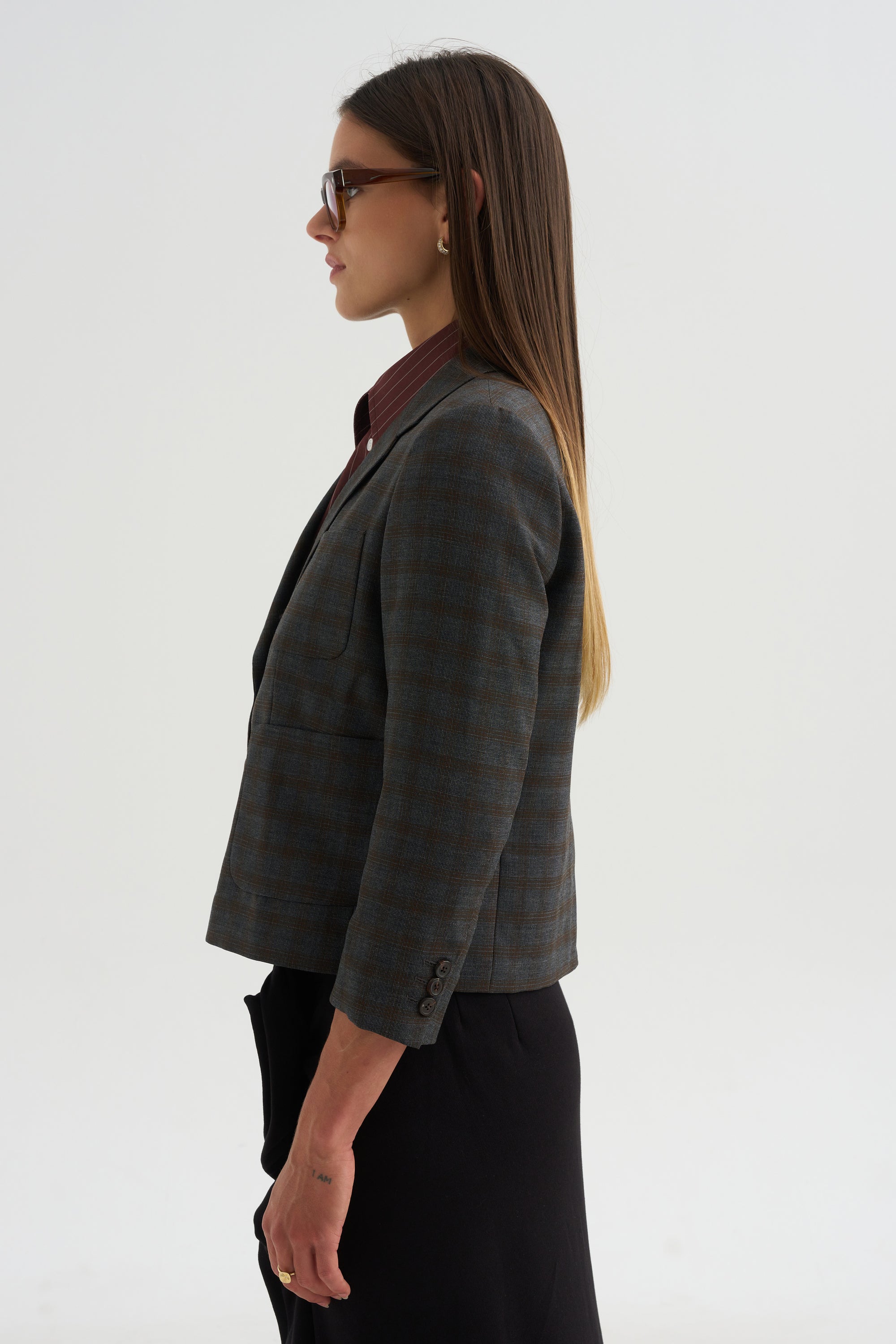 Cropped Blazer, Brown
