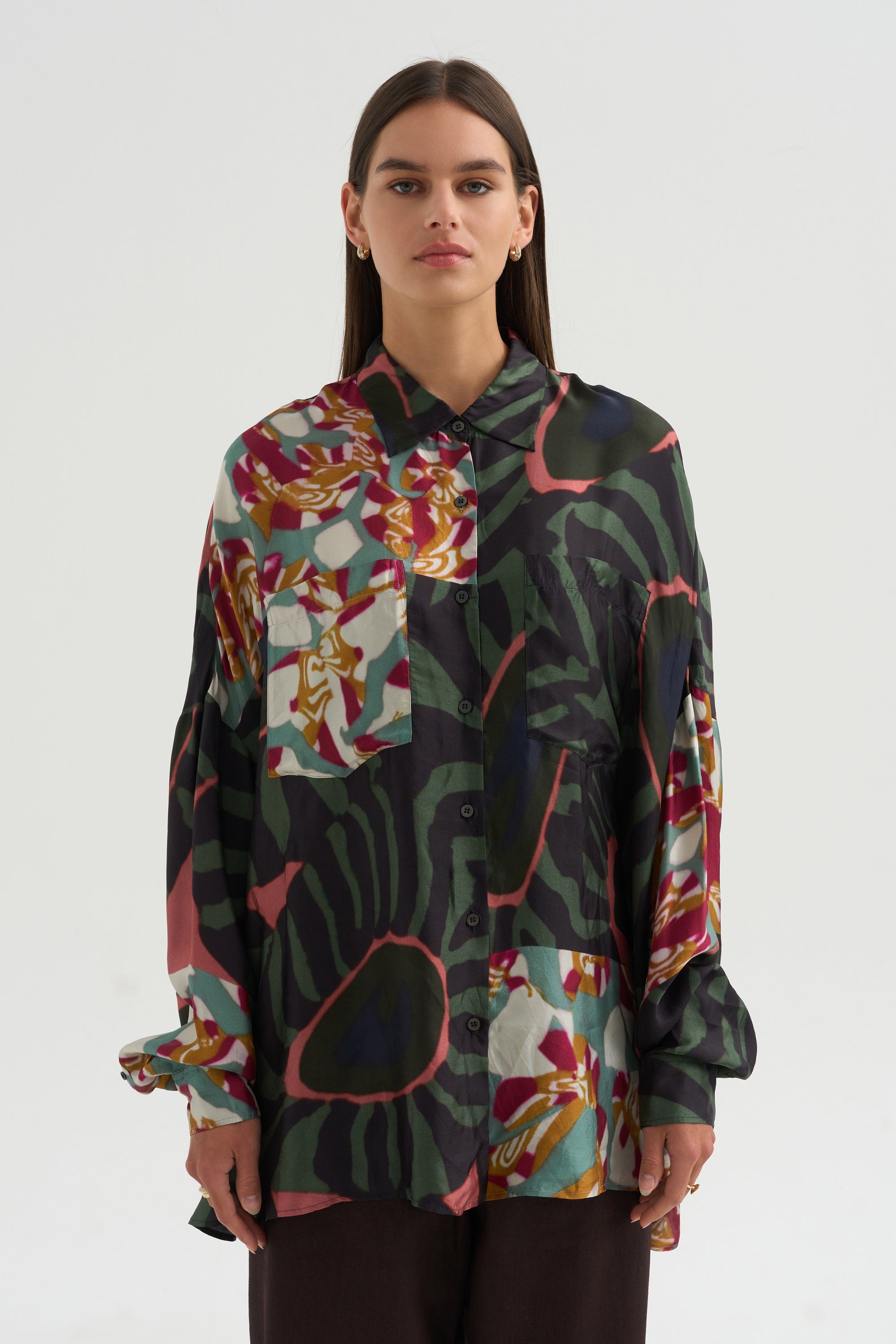 Printed Blouse, Khaki