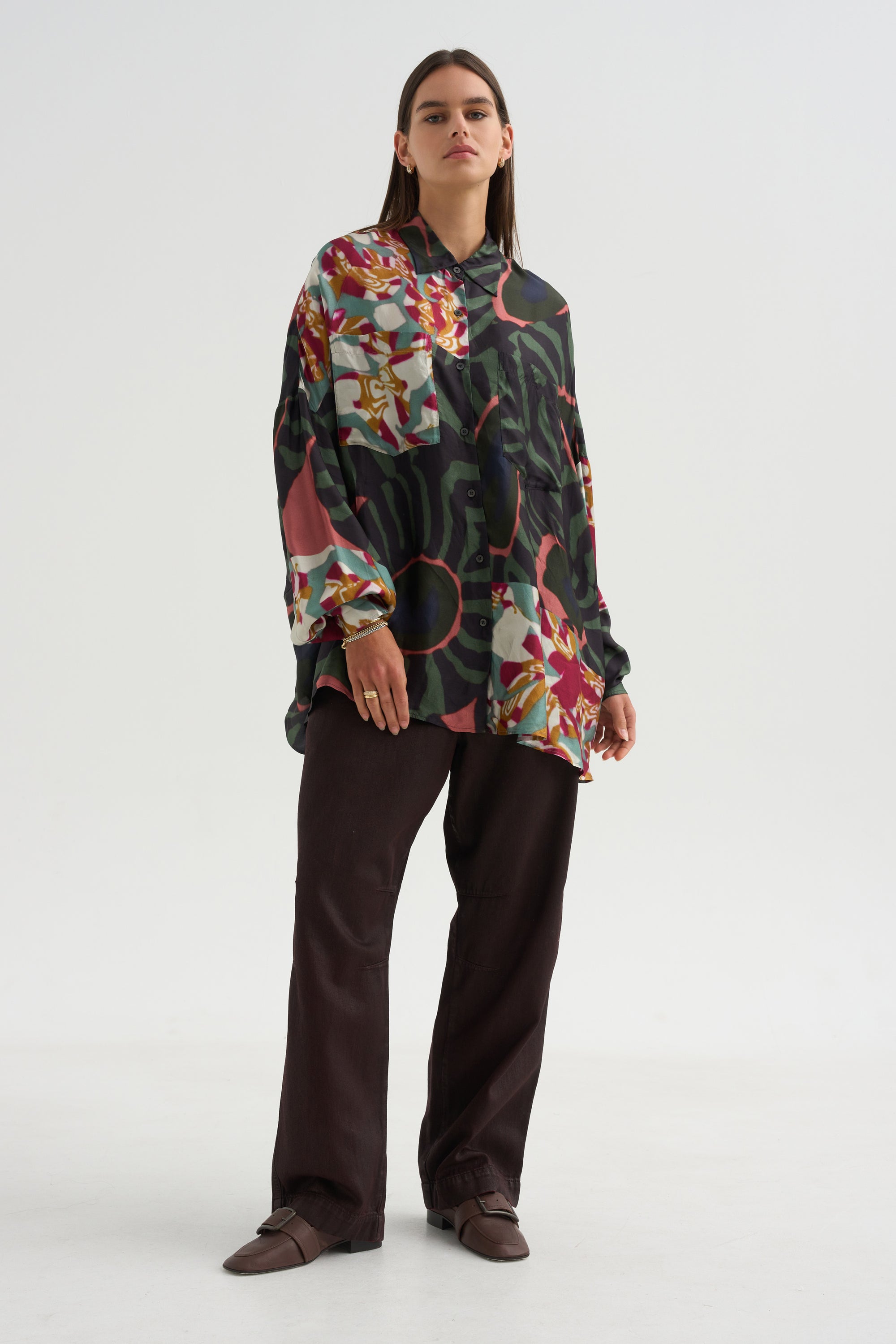 Printed Blouse, Khaki