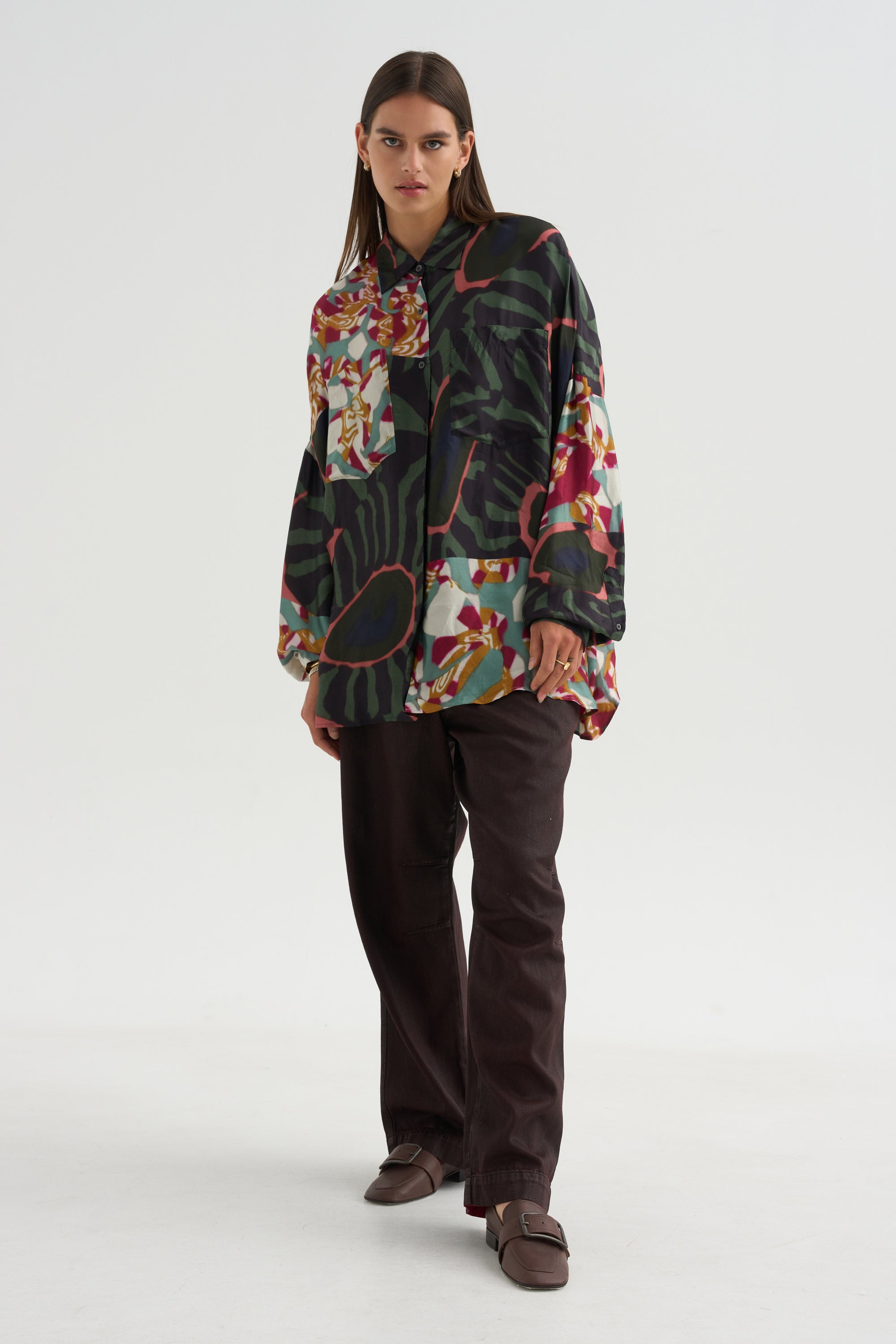 Printed Blouse, Khaki