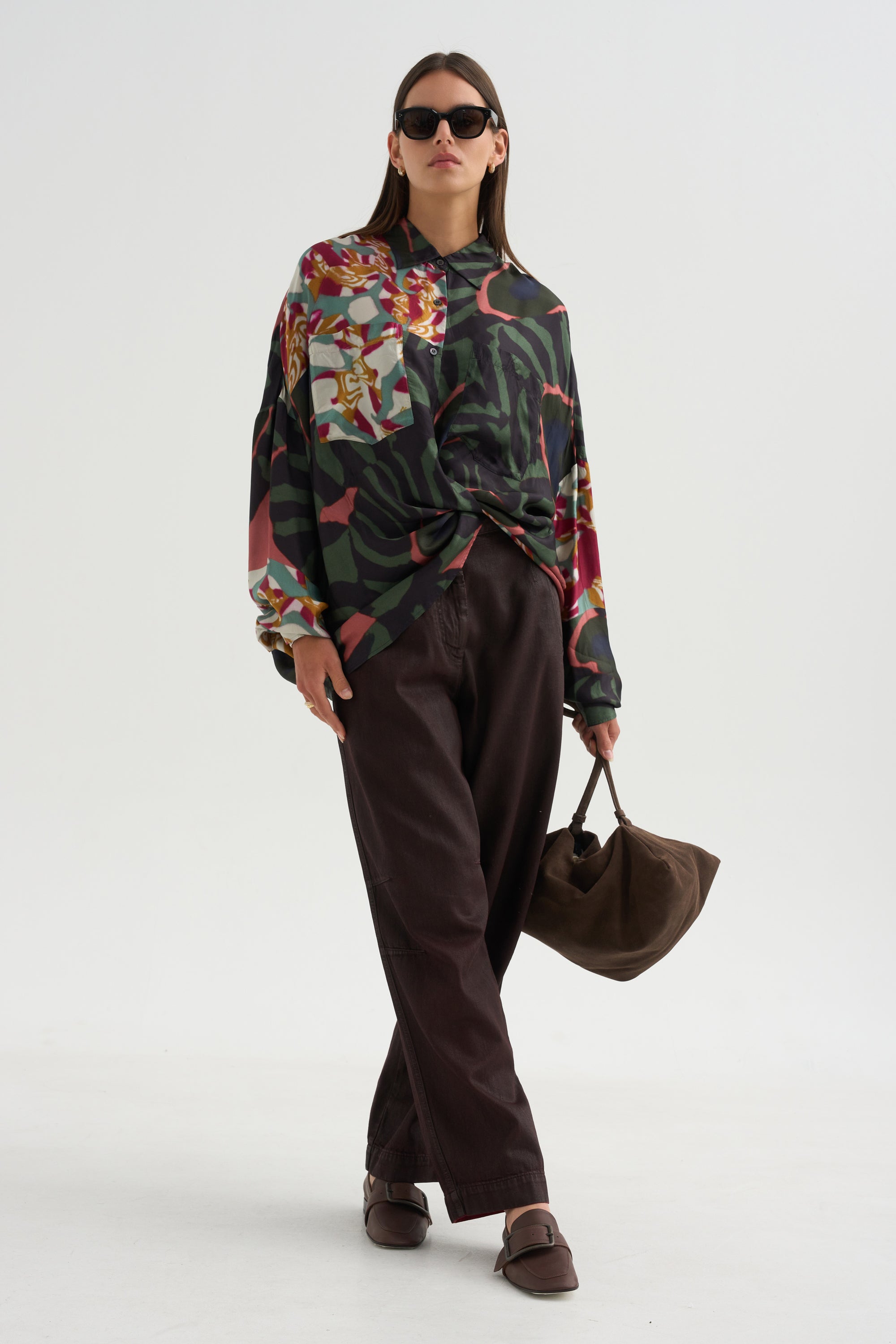 Printed Blouse, Khaki