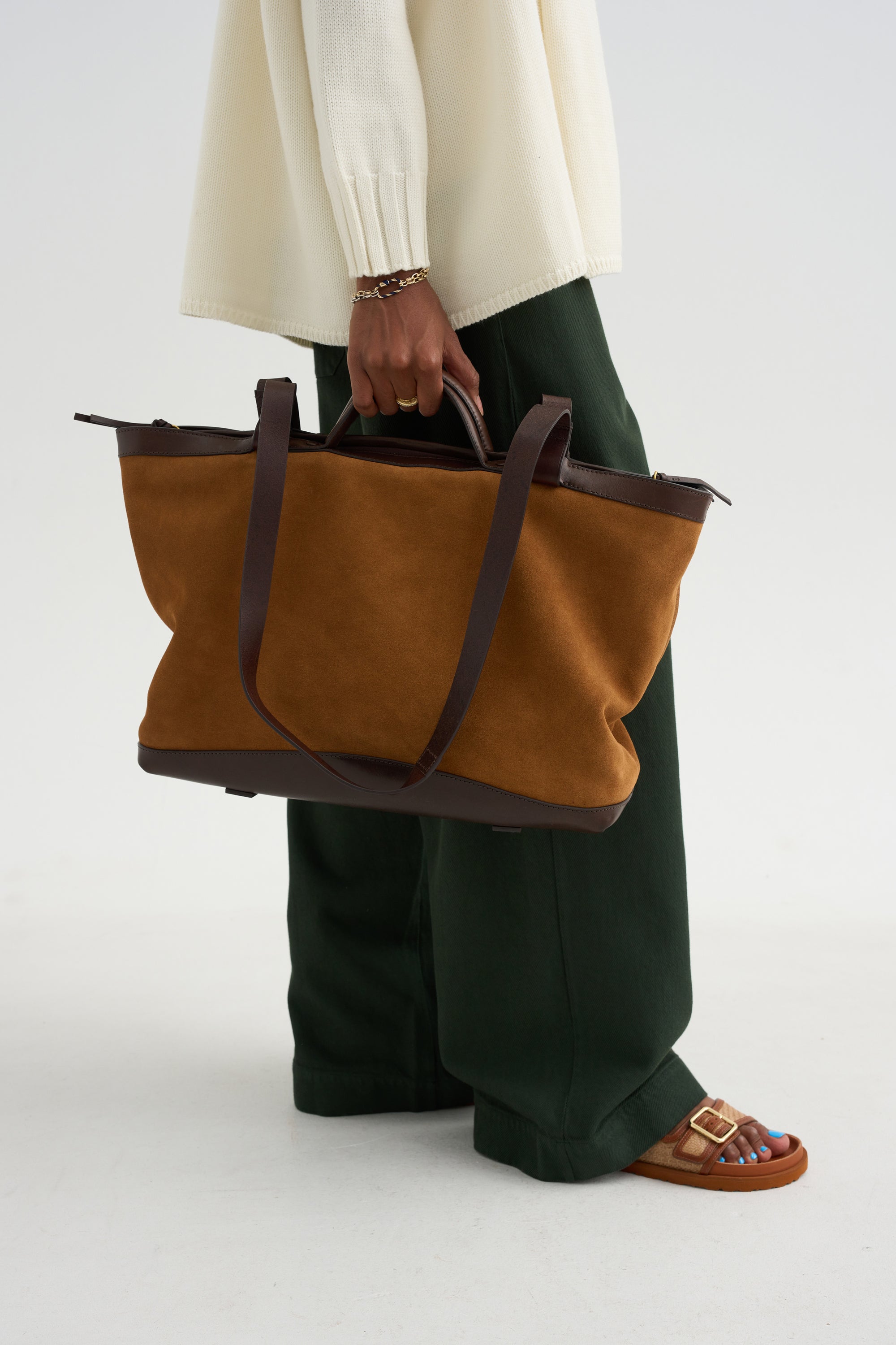 Large Suede Tote, Tan