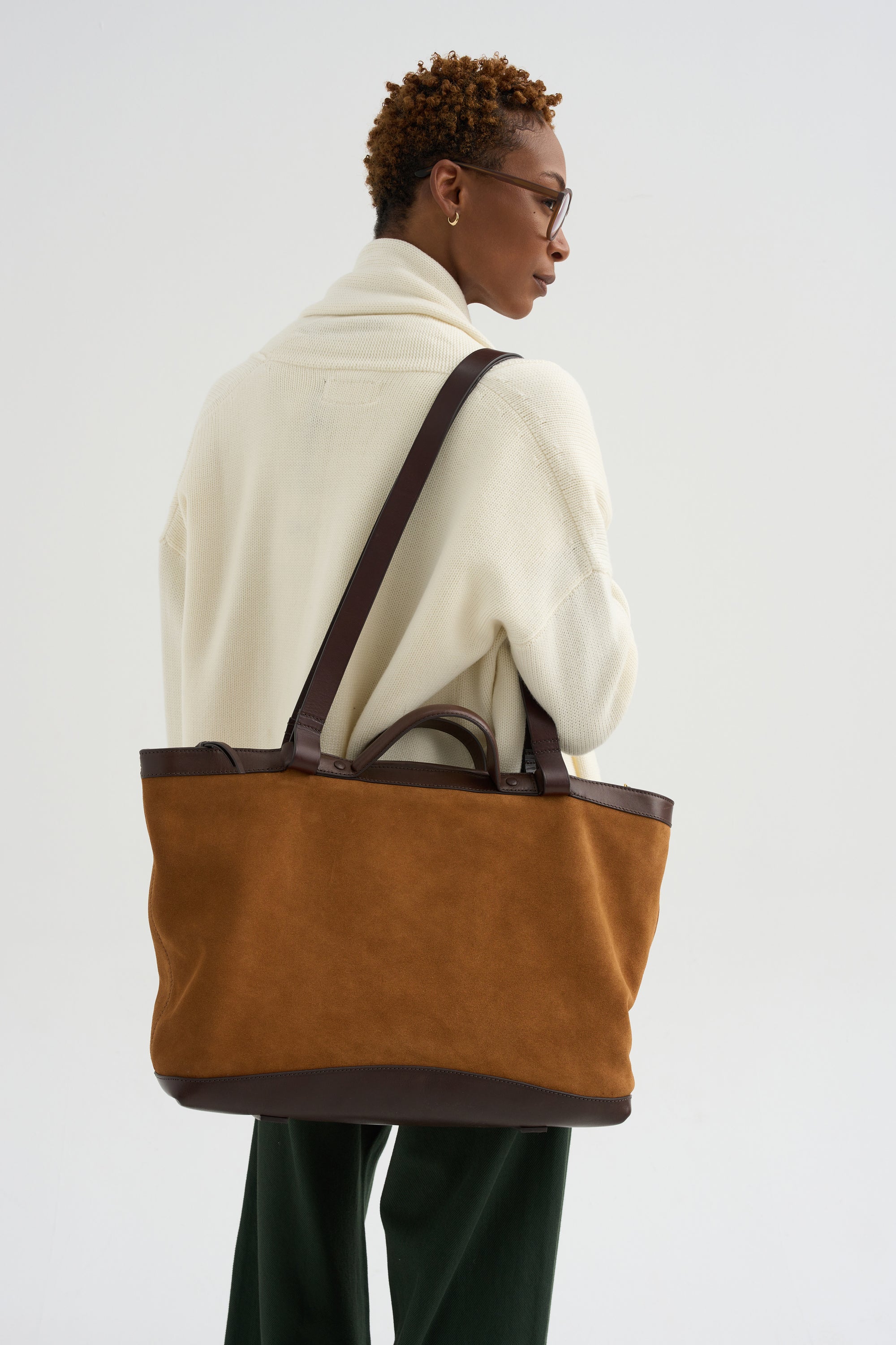 Large Suede Tote, Tan