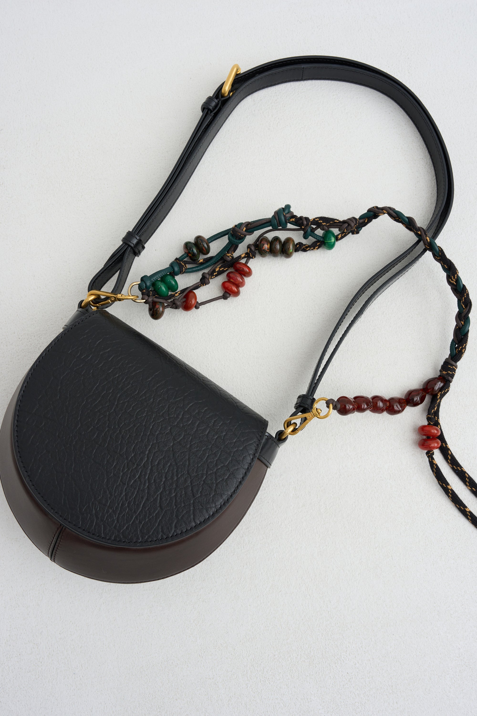 Two-Tone Double Strap Leather Purse, Black