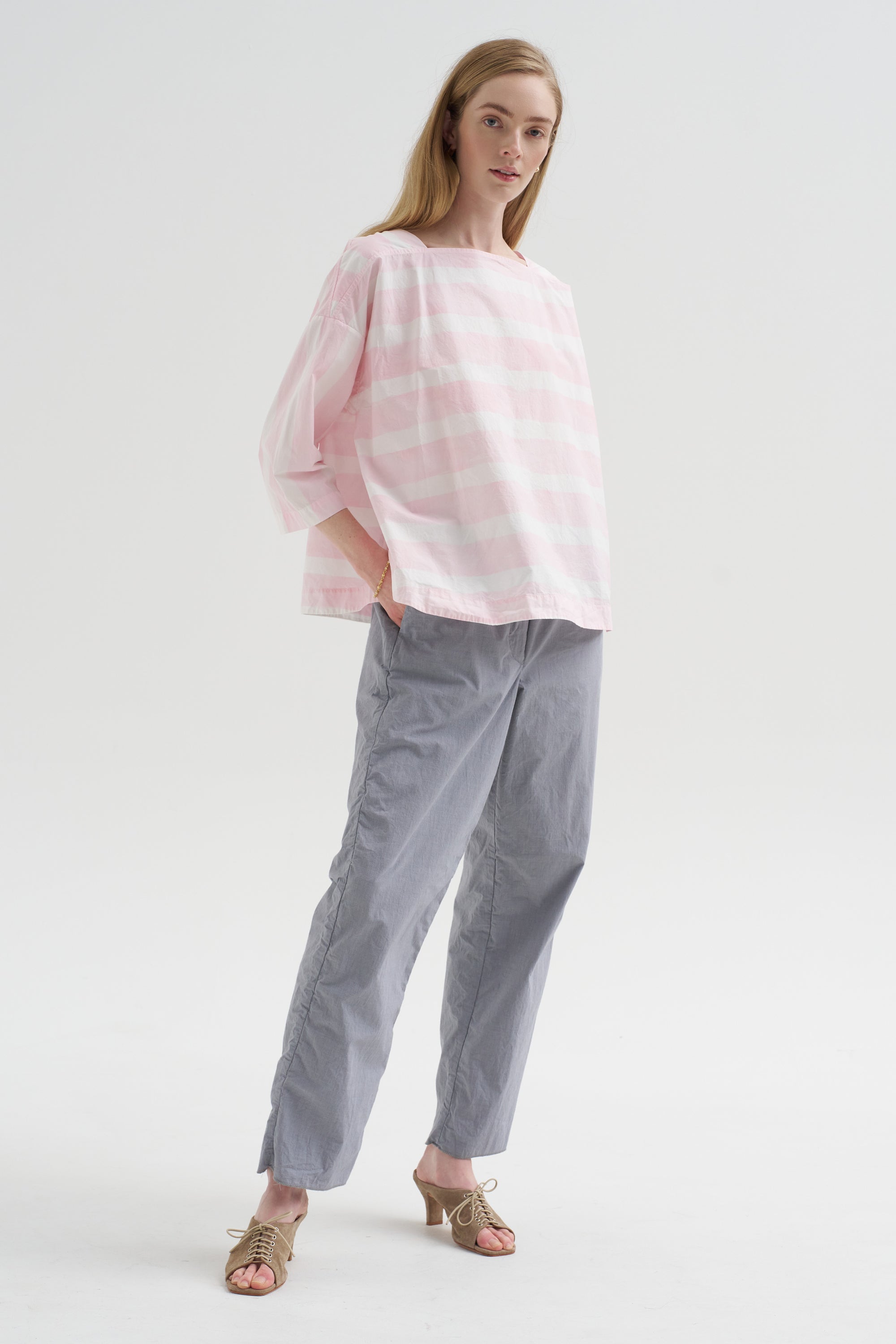 Britan Blouse, Brushstroke Rose Stripe