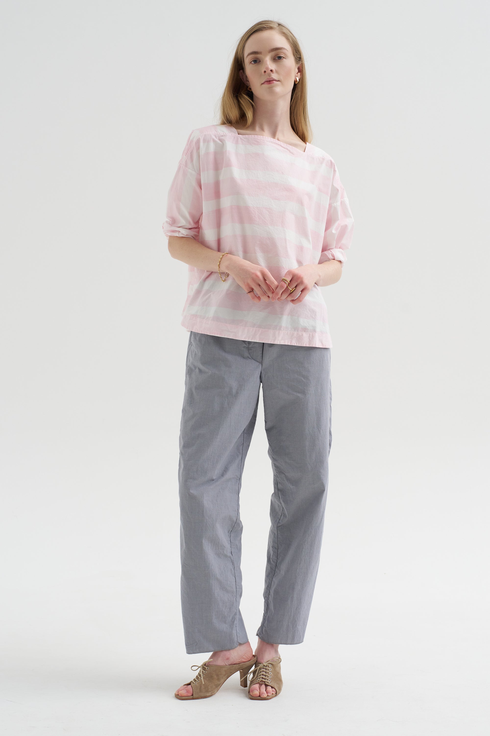 Britan Blouse, Brushstroke Rose Stripe