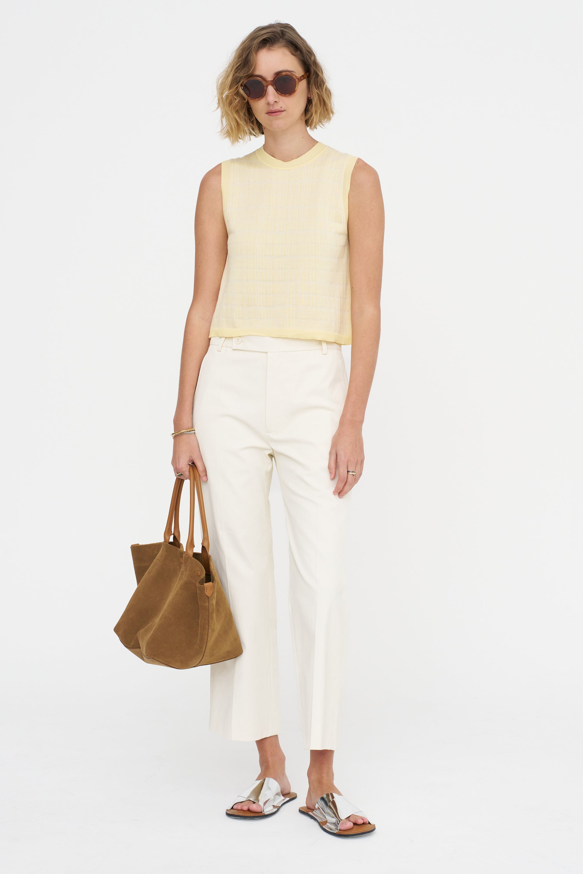 Bicolor Jacquard Gilet, Light Yellow