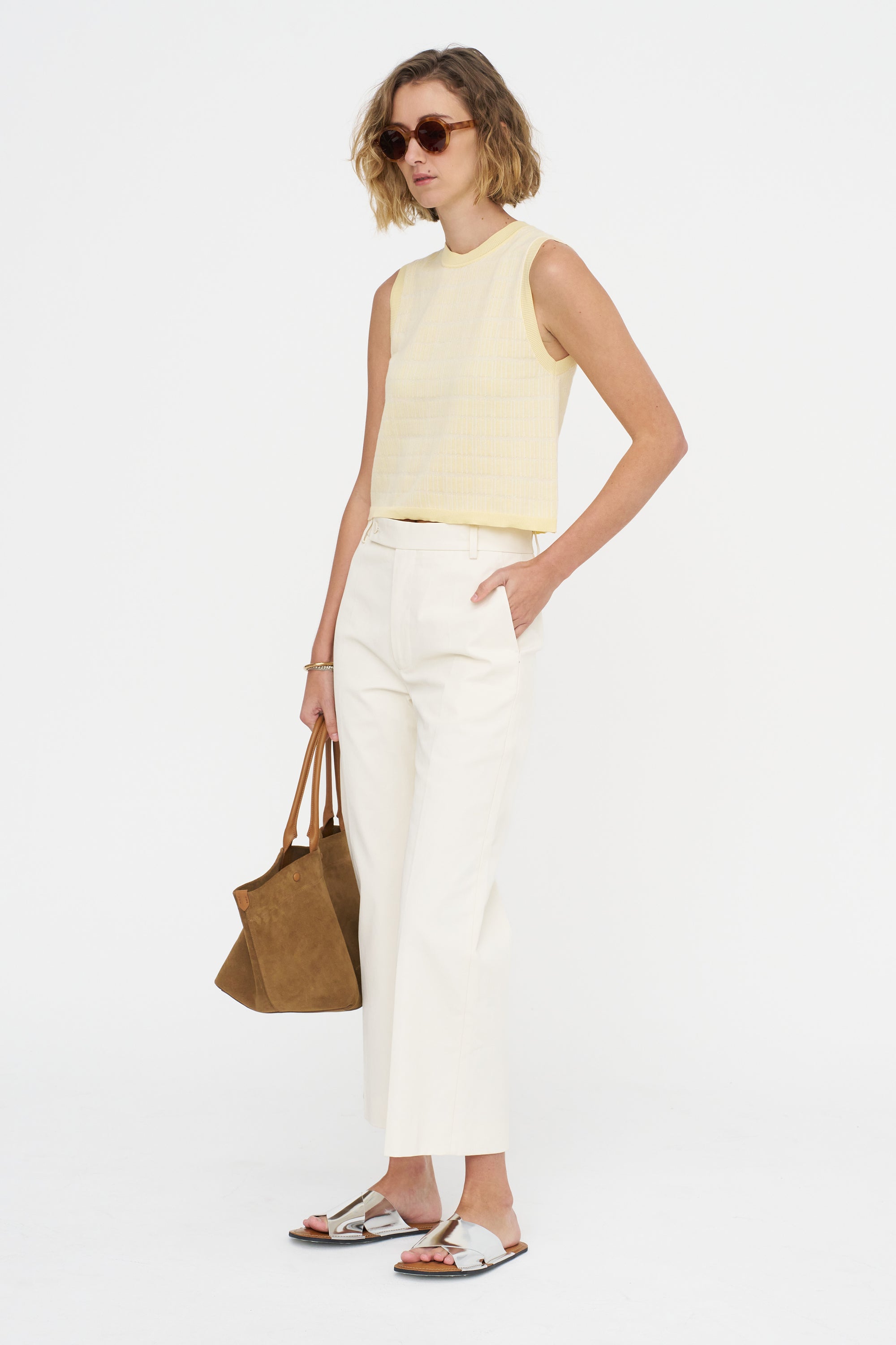 Bicolor Jacquard Gilet, Light Yellow