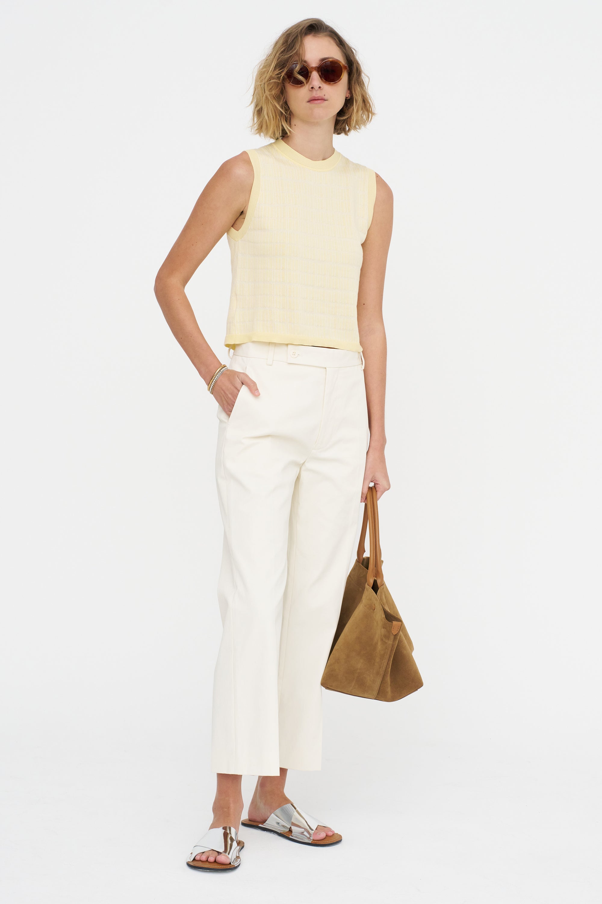 Bicolor Jacquard Gilet, Light Yellow