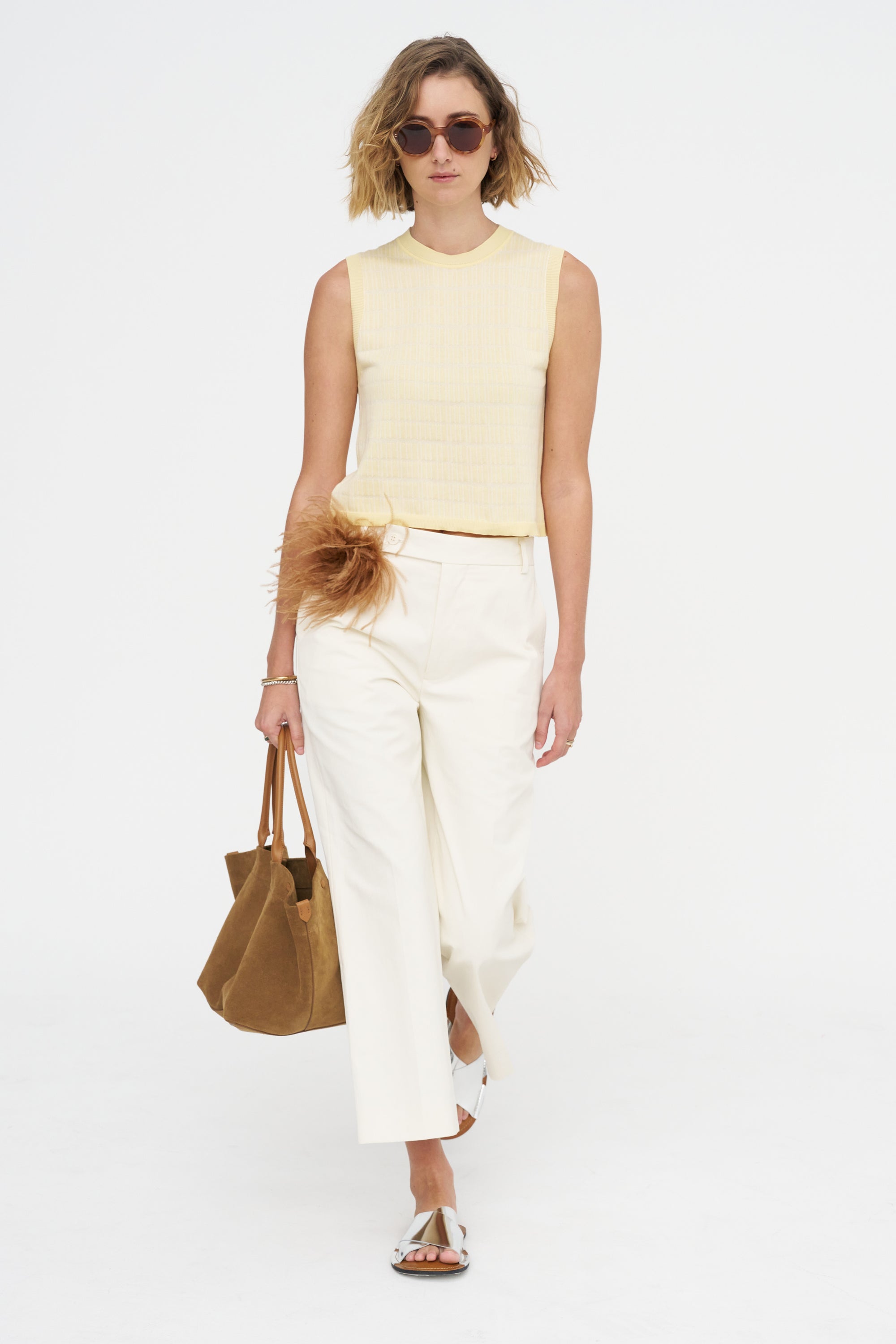 Bicolor Jacquard Gilet, Light Yellow