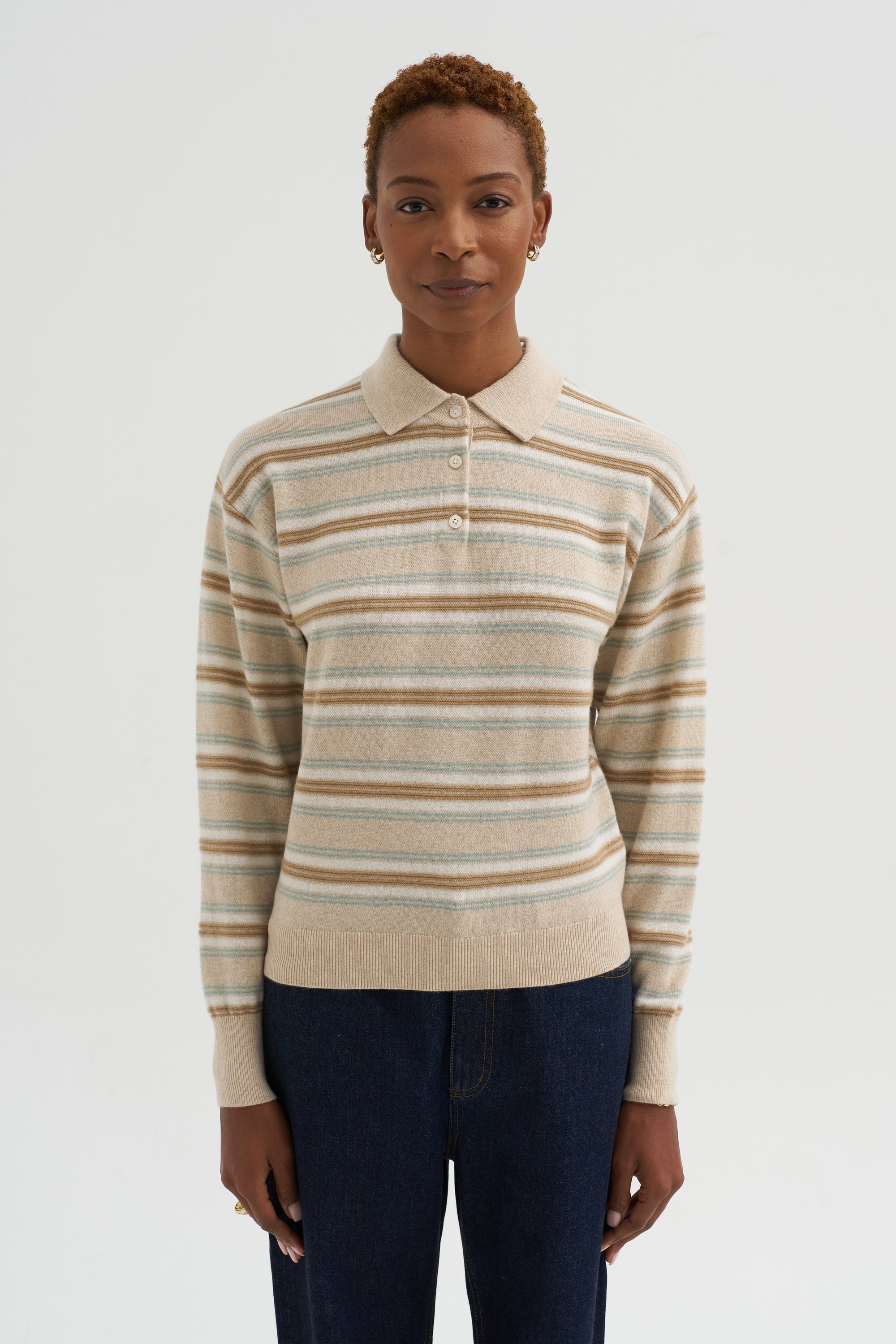 Collegiate Stripe Polo, Sandstone Combo