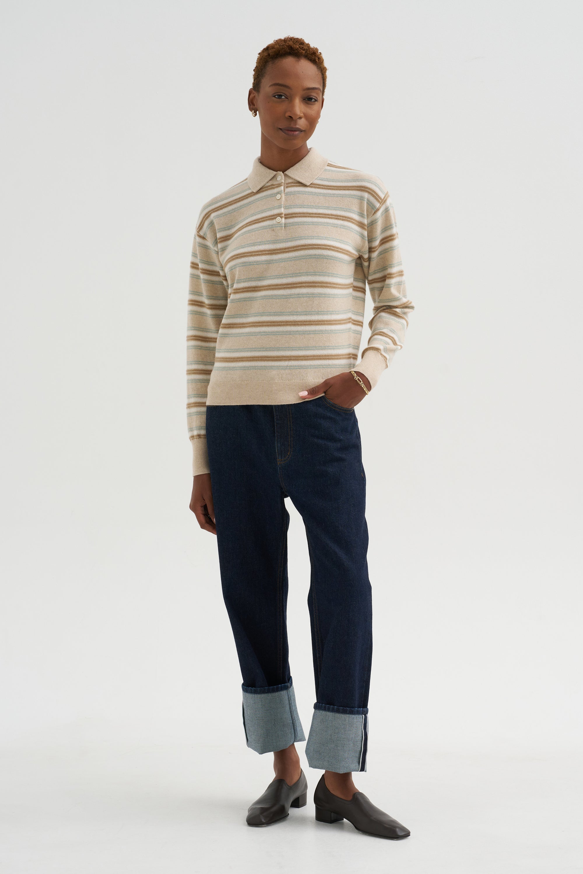 Collegiate Stripe Polo, Sandstone Combo