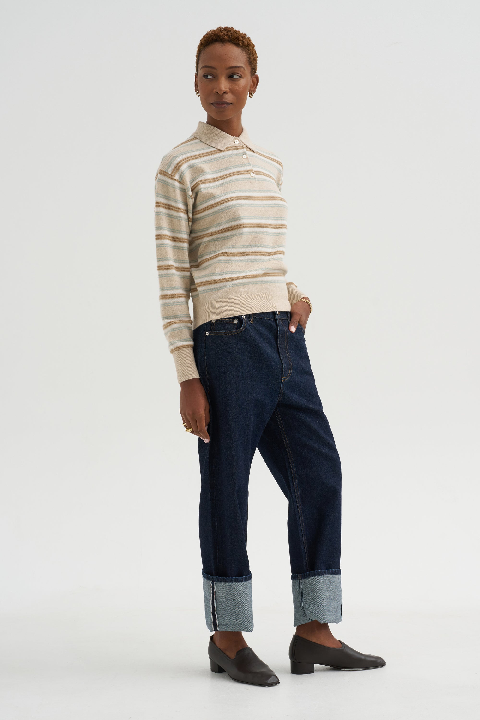Collegiate Stripe Polo, Sandstone Combo