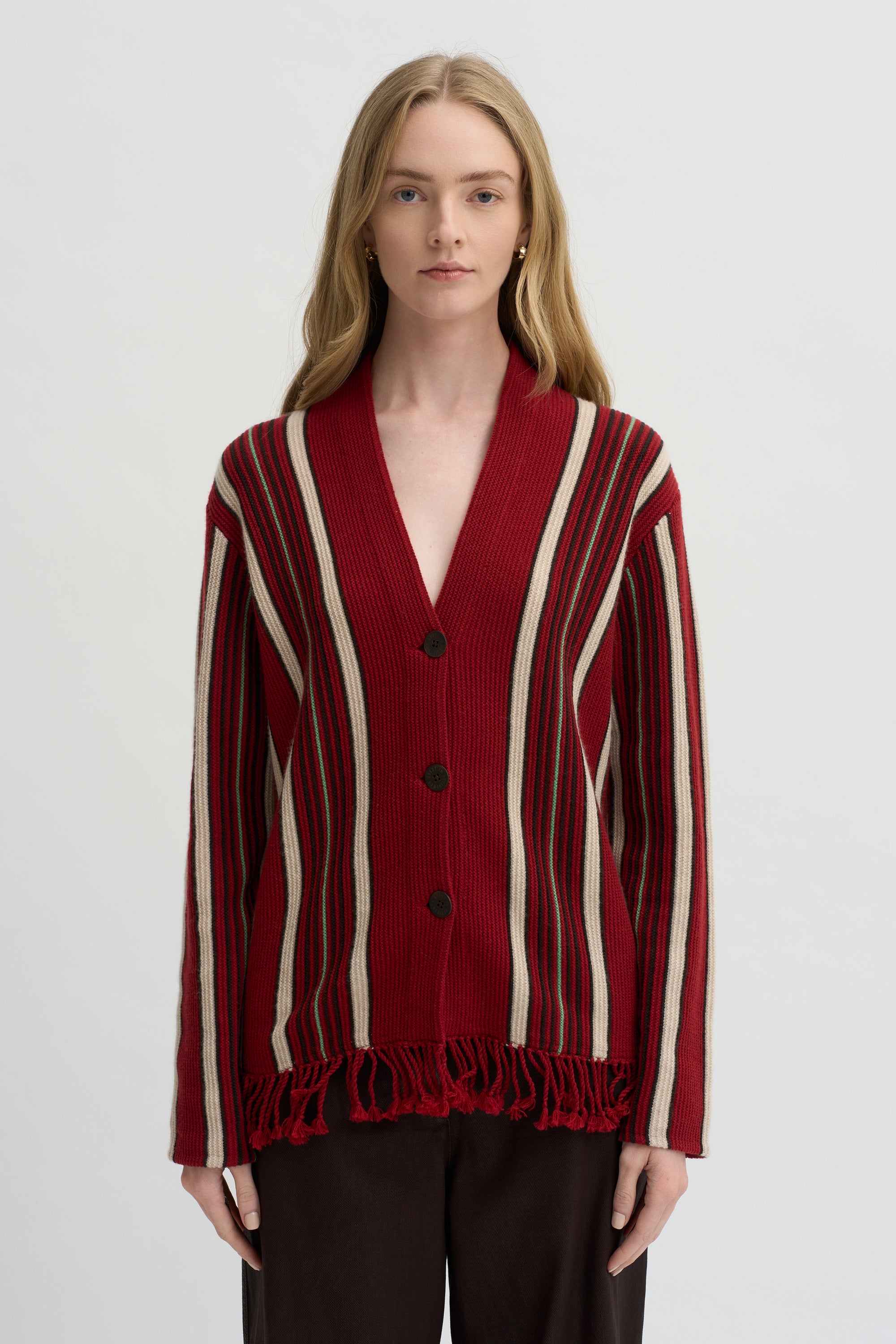 Handloom Cardigan, Carmine Combo