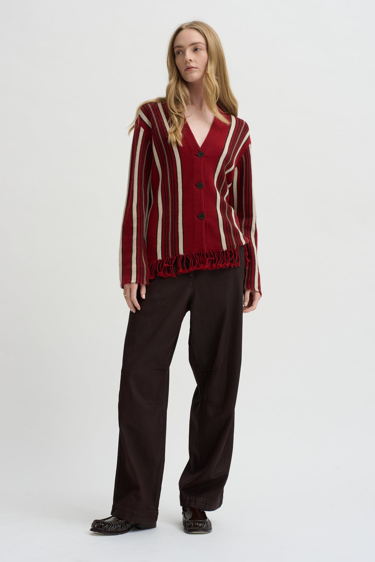Handloom Cardigan, Carmine Combo
