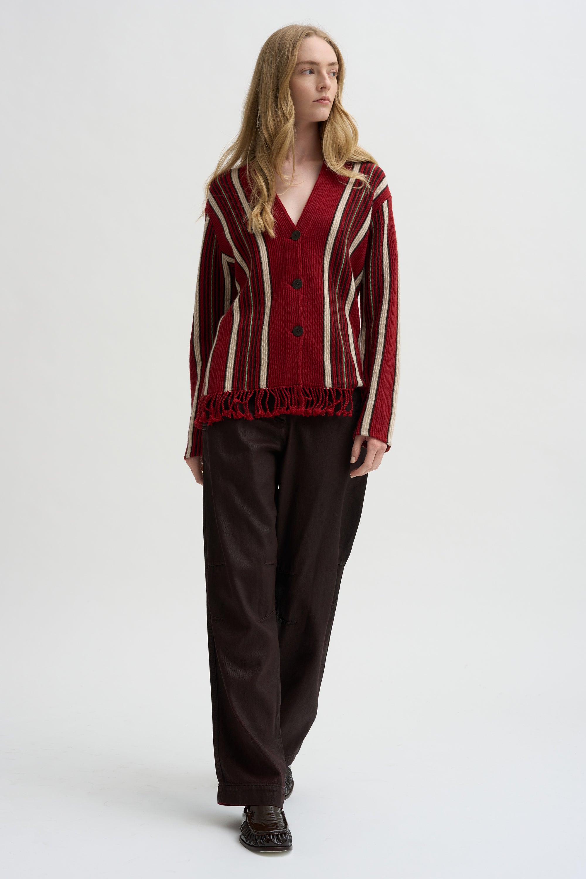 Handloom Cardigan, Carmine Combo