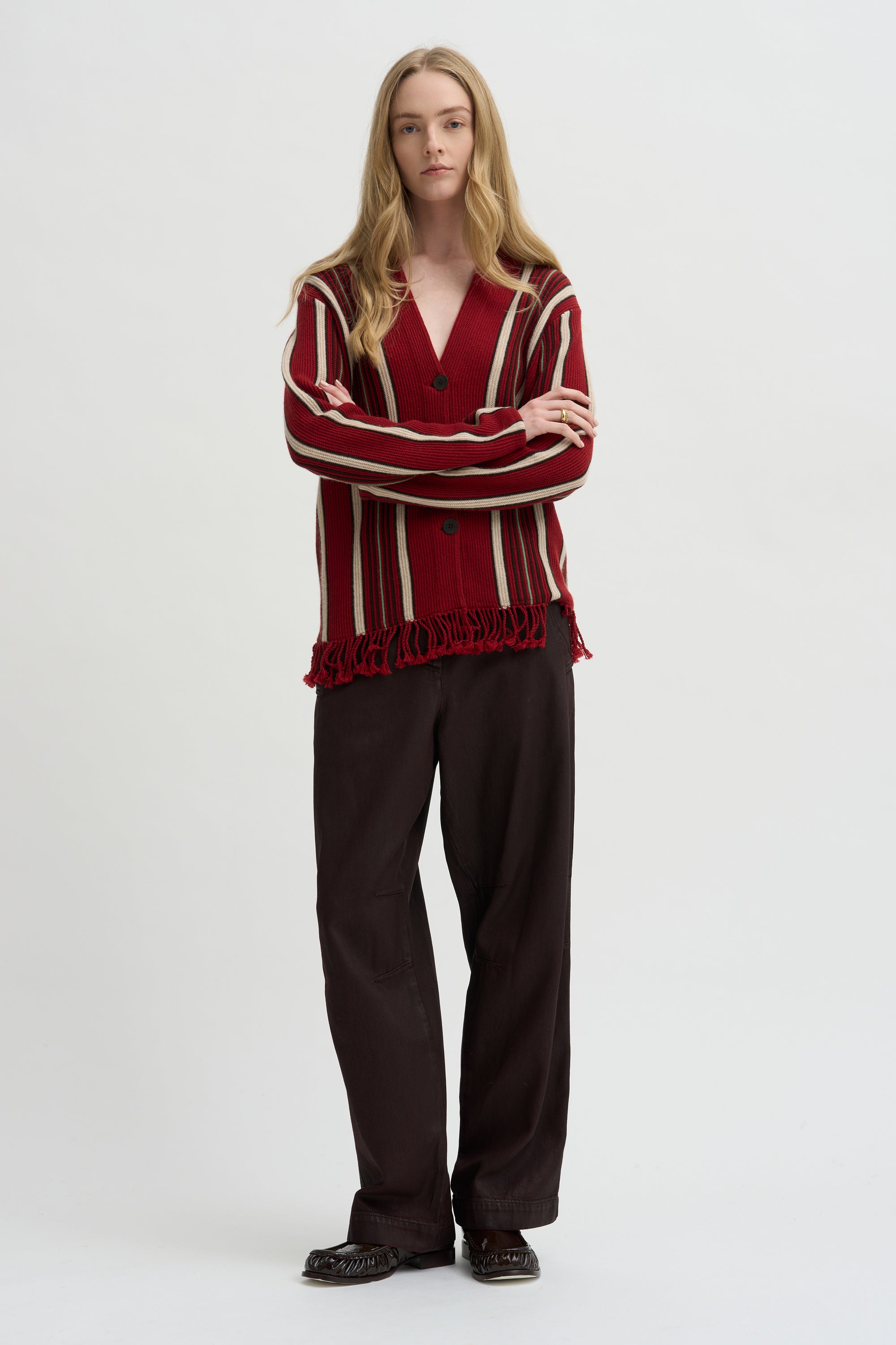 Handloom Cardigan, Carmine Combo