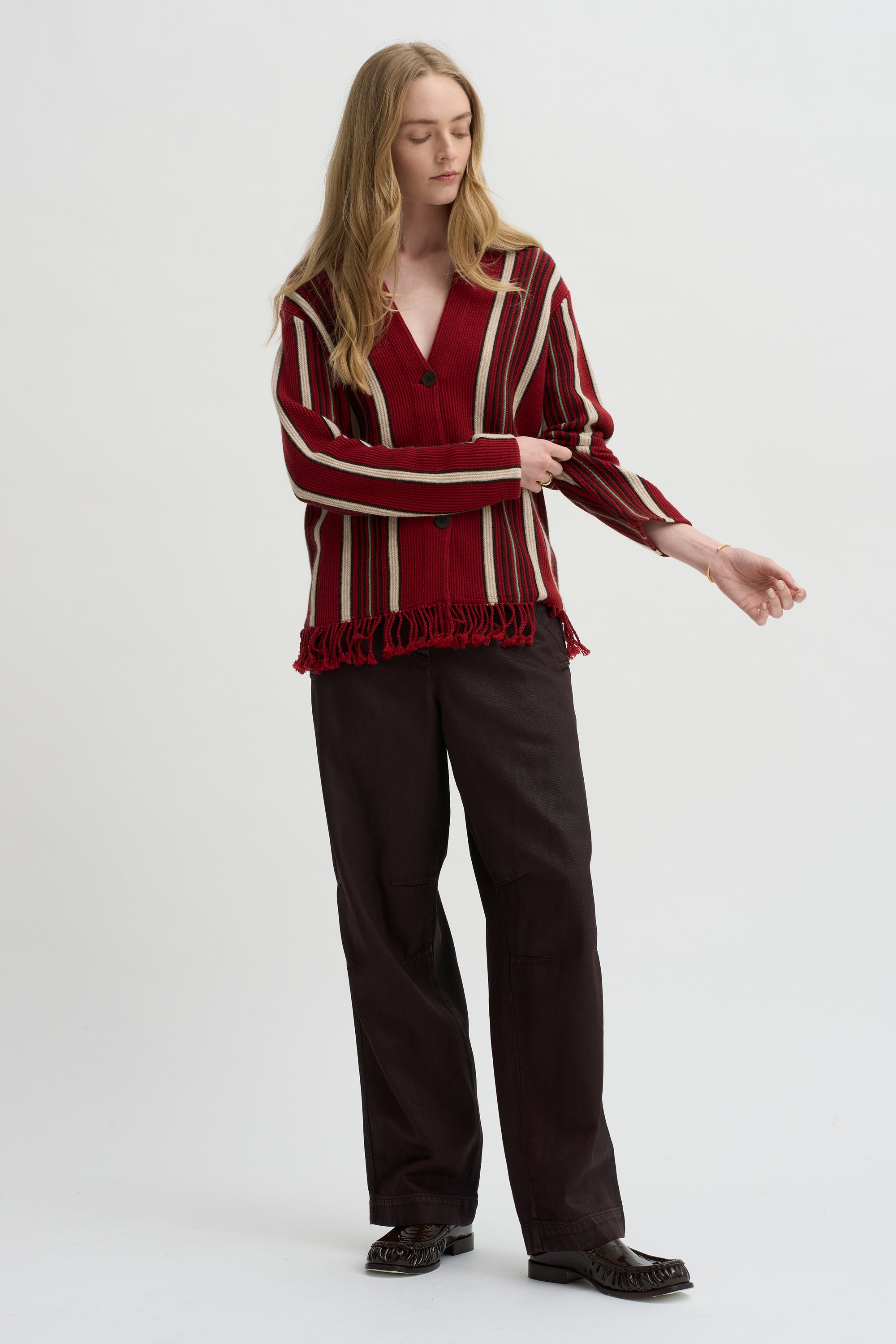 Handloom Cardigan, Carmine Combo