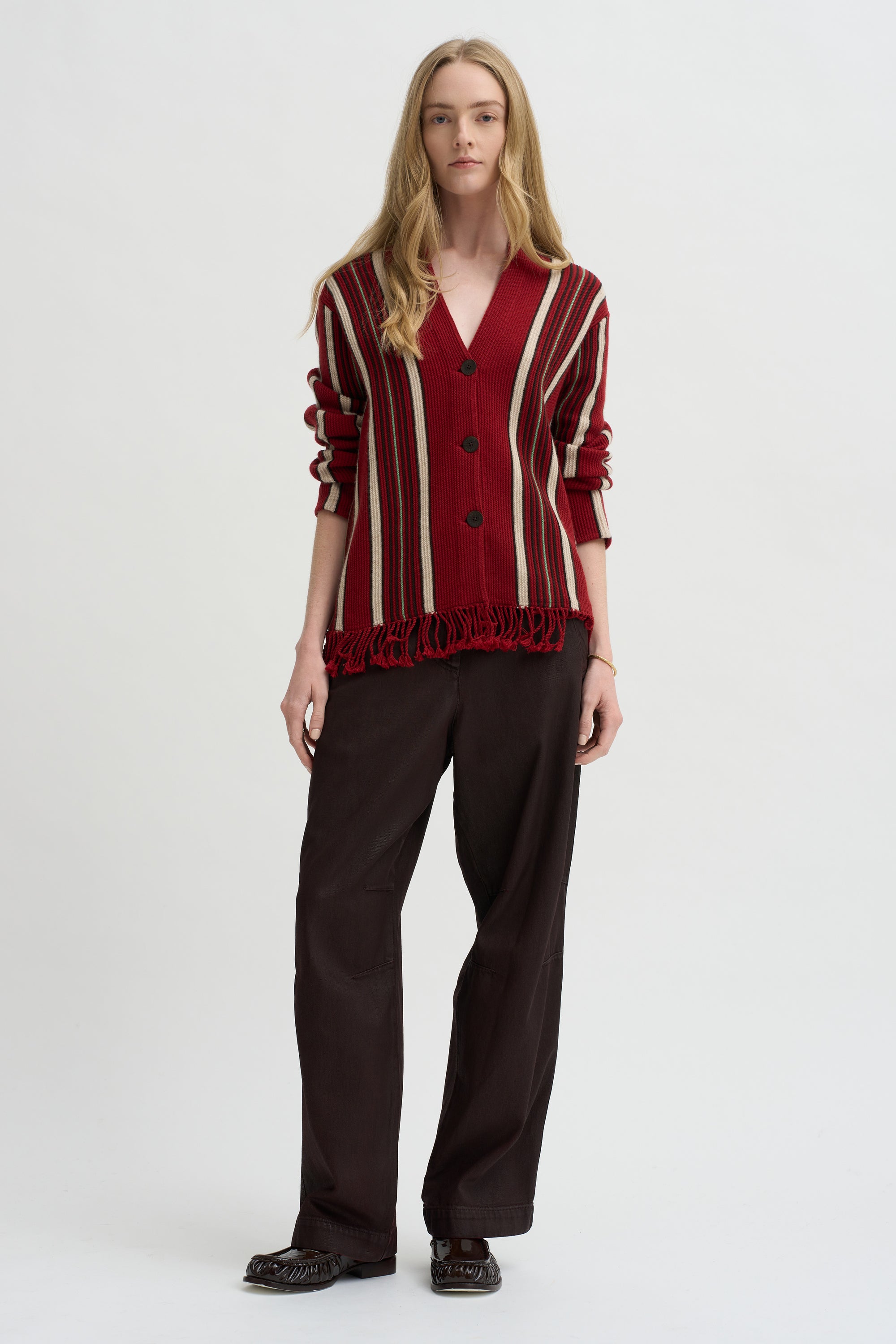Handloom Cardigan, Carmine Combo