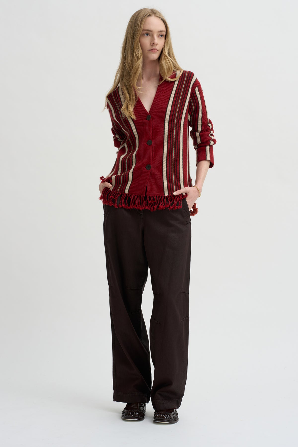 Handloom Cardigan, Carmine Combo