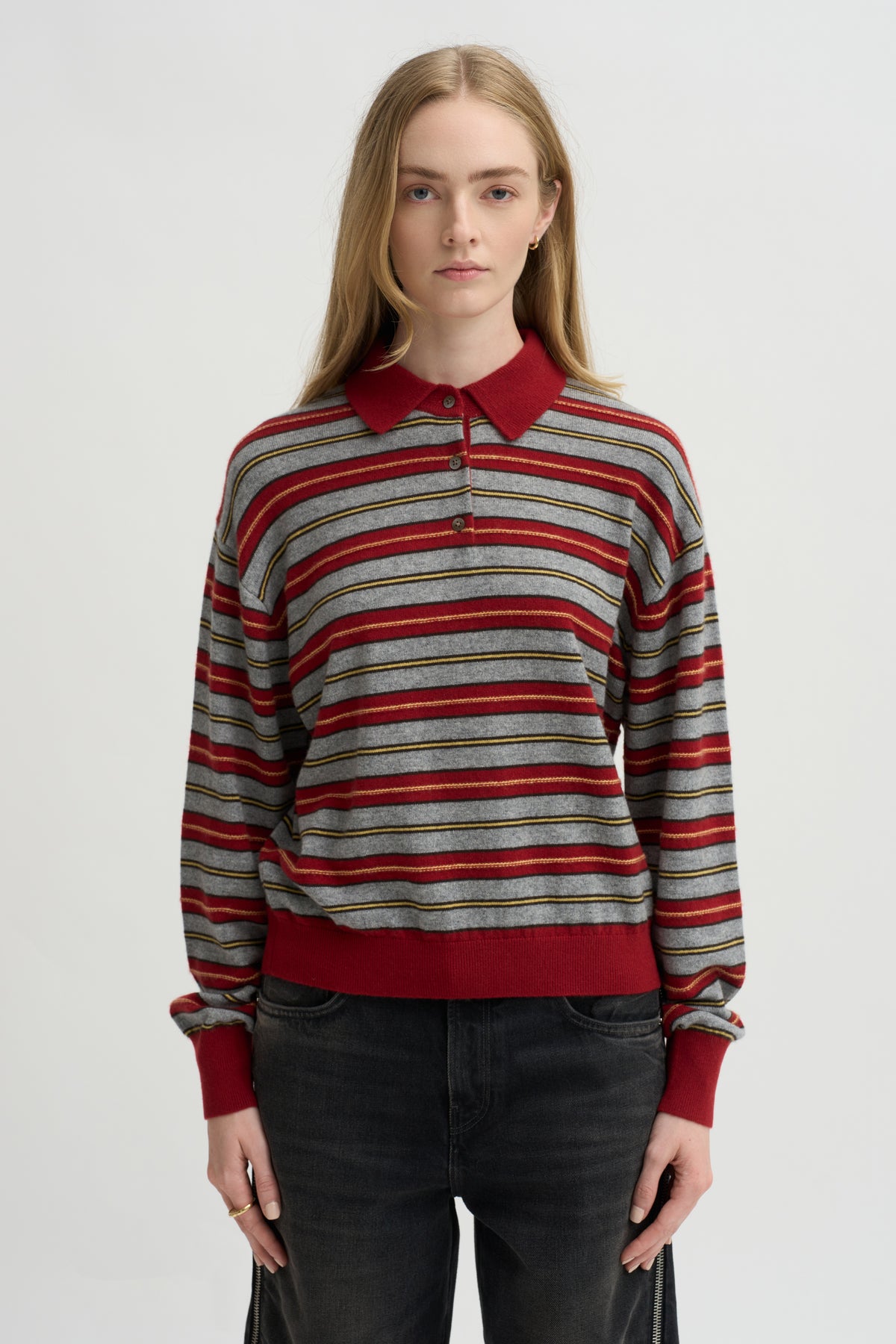 Collegiate Stripe Polo, Carmine