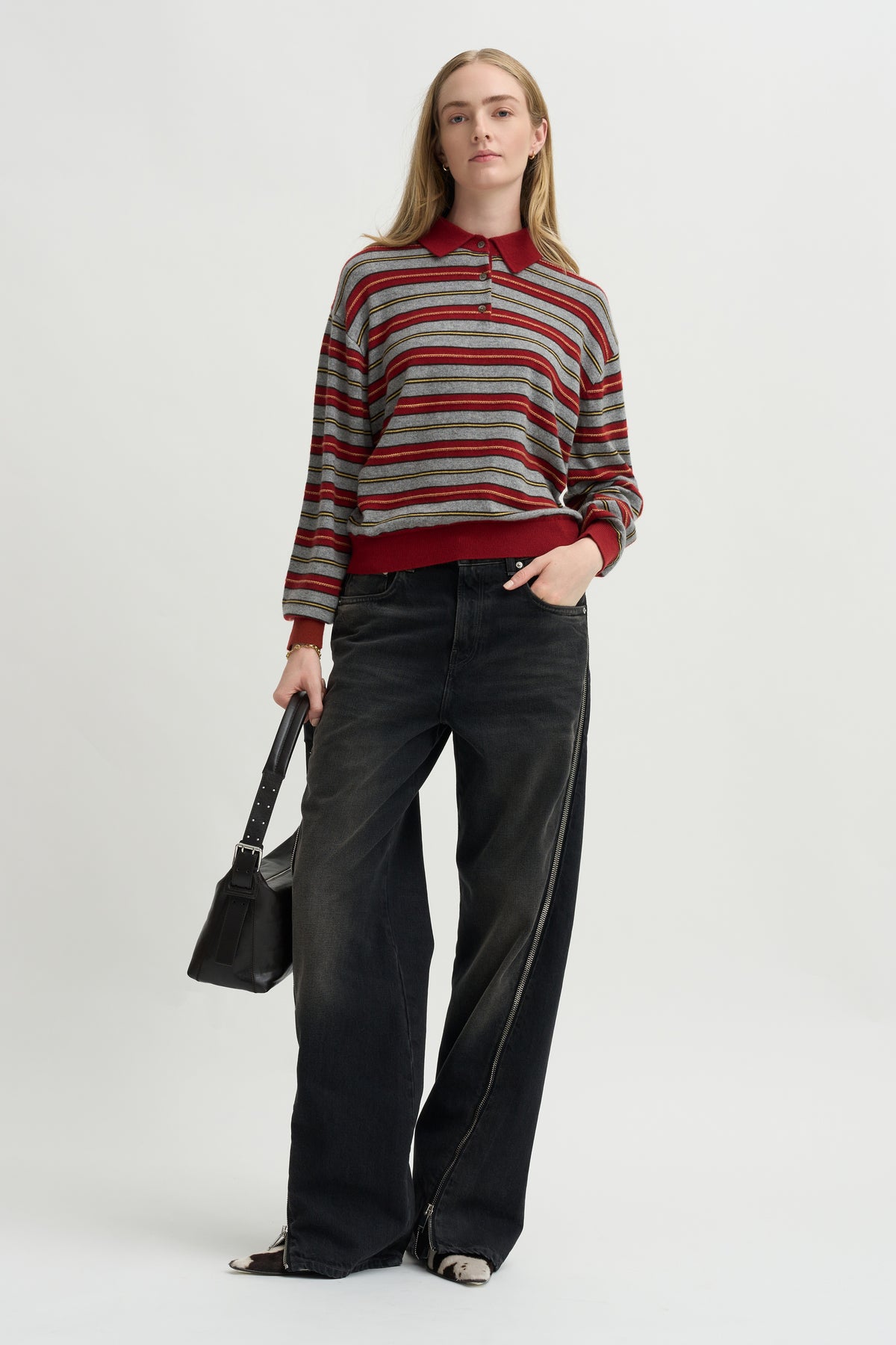 Collegiate Stripe Polo, Carmine