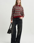 Collegiate Stripe Polo, Carmine