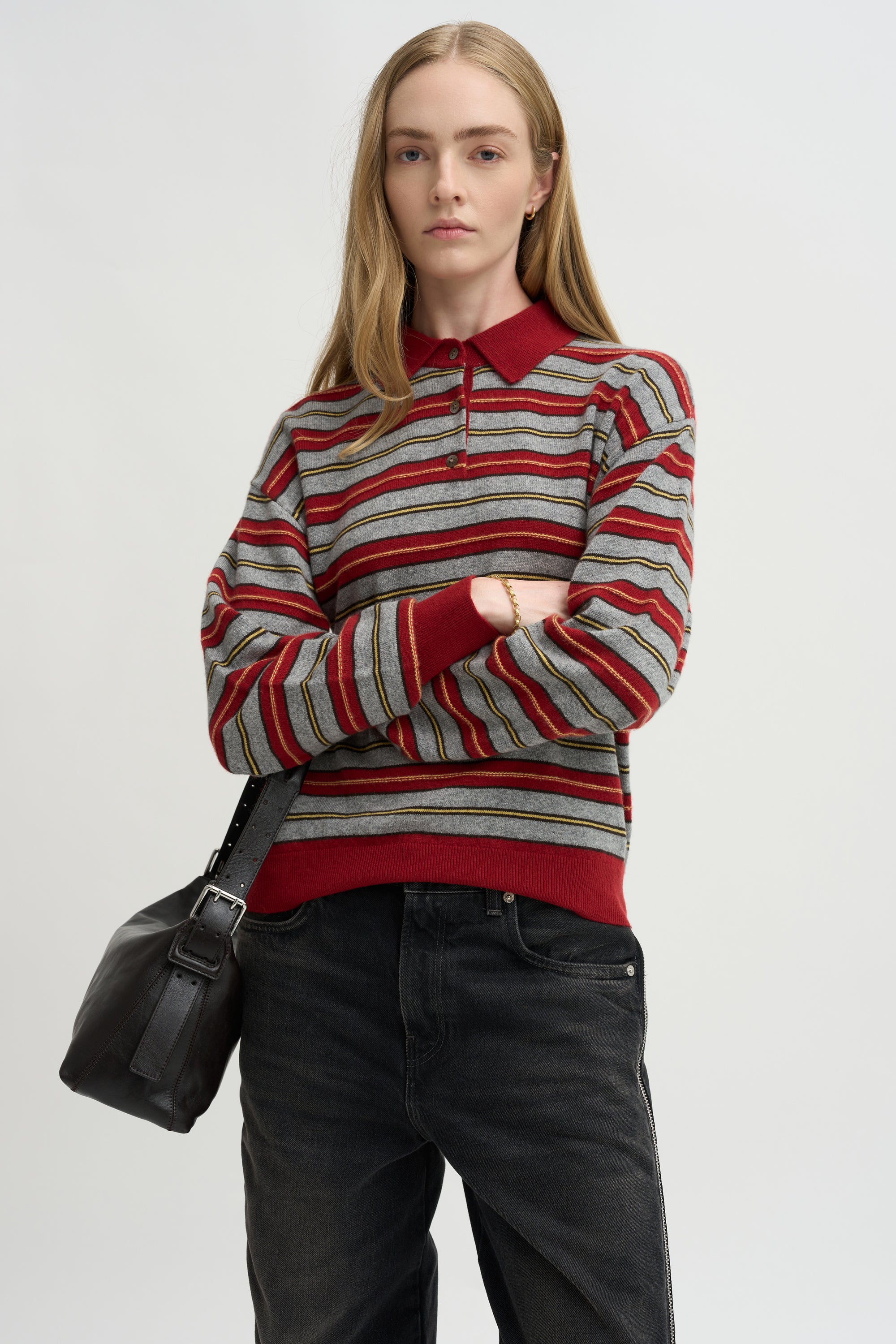 Collegiate Stripe Polo, Carmine